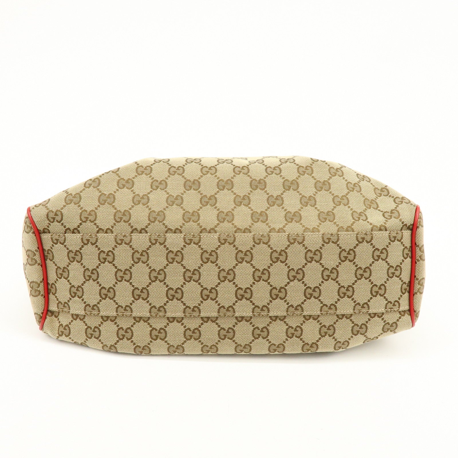 GUCCI Sukey Interlocking G GG Canvas Leather Tote Bag Beige Red
