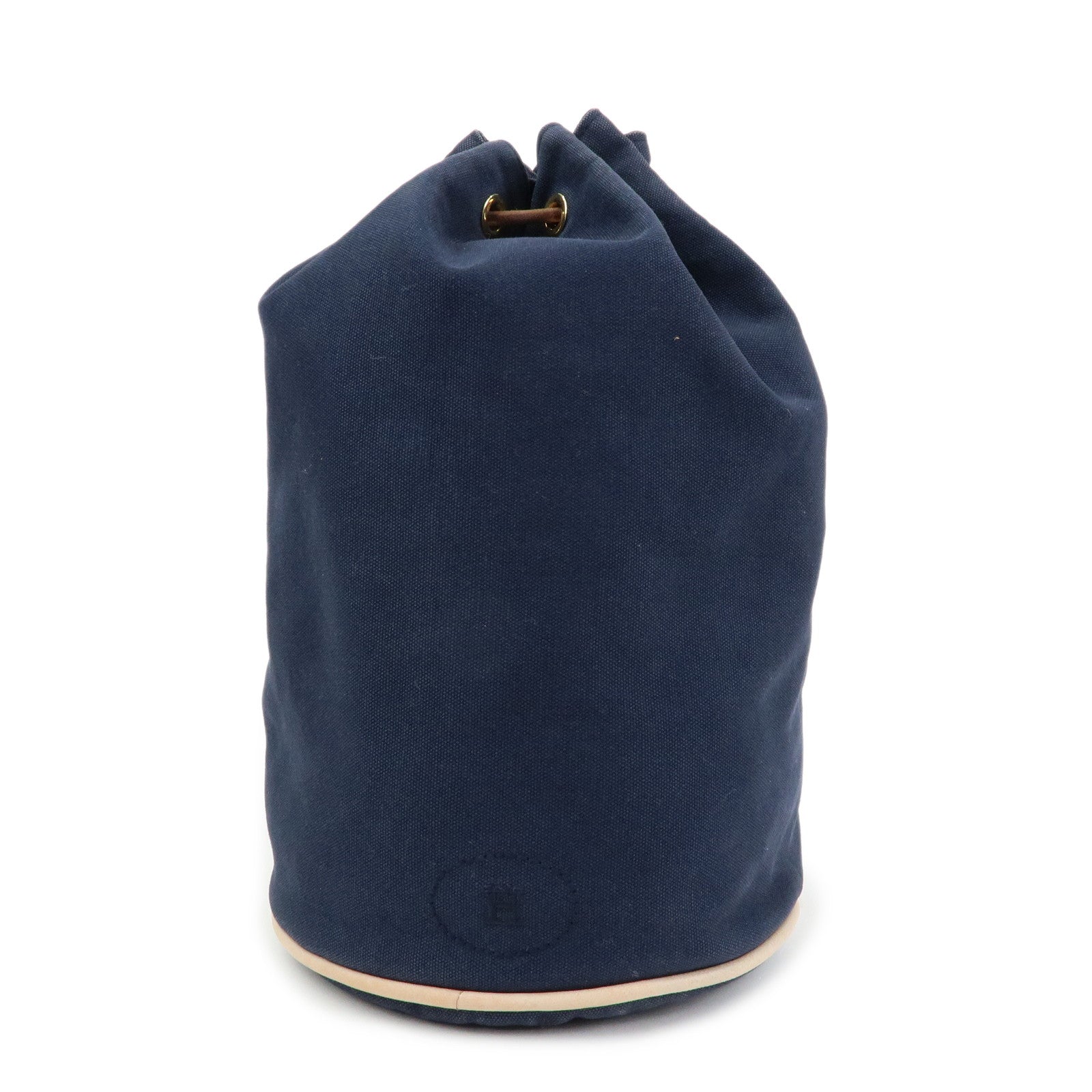 HERMES Canvas Leather Porochon Mimil PM Drawstring Backpack Navy