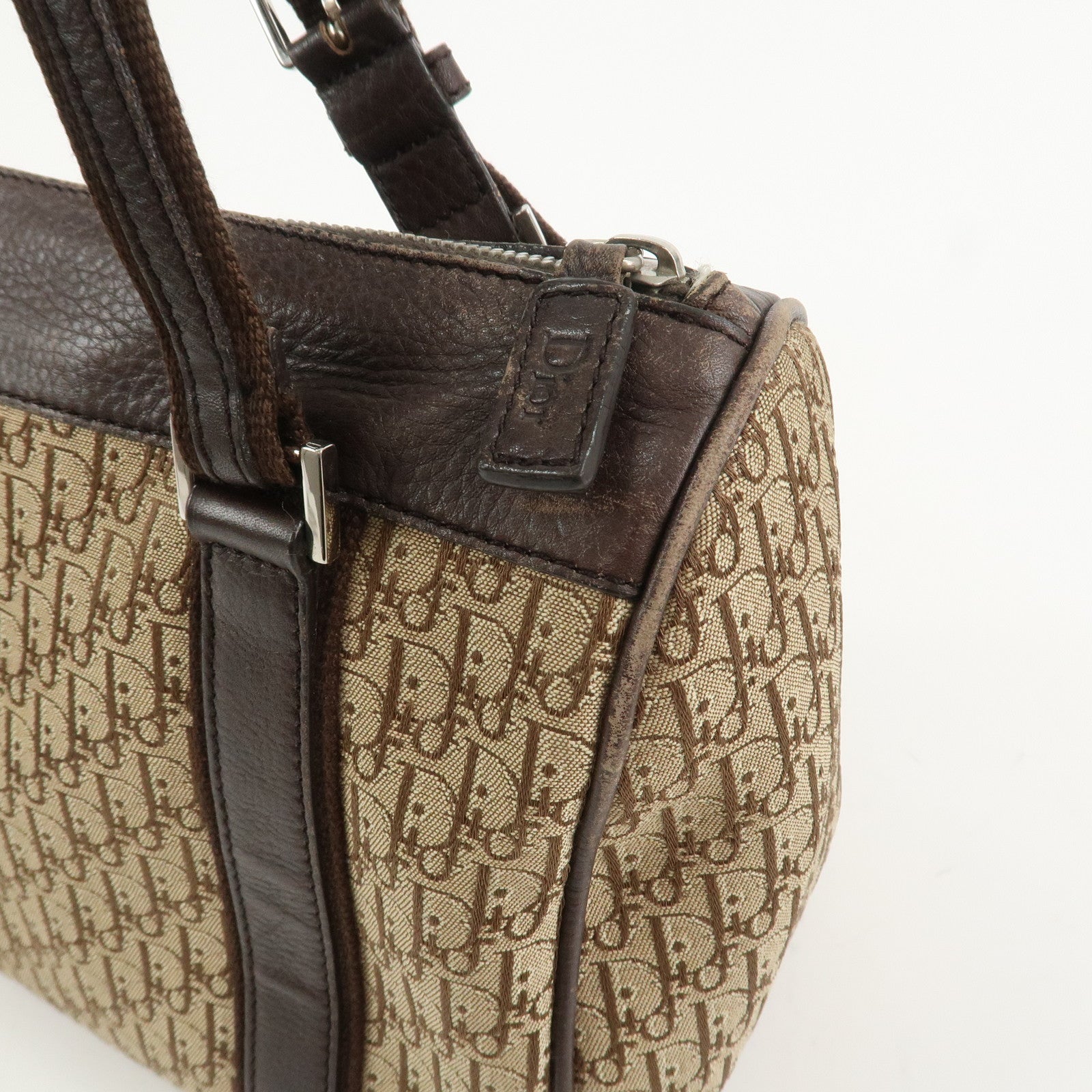 Christian Dior Trotter Street Chic Canvas Leather Boston Bag Beige