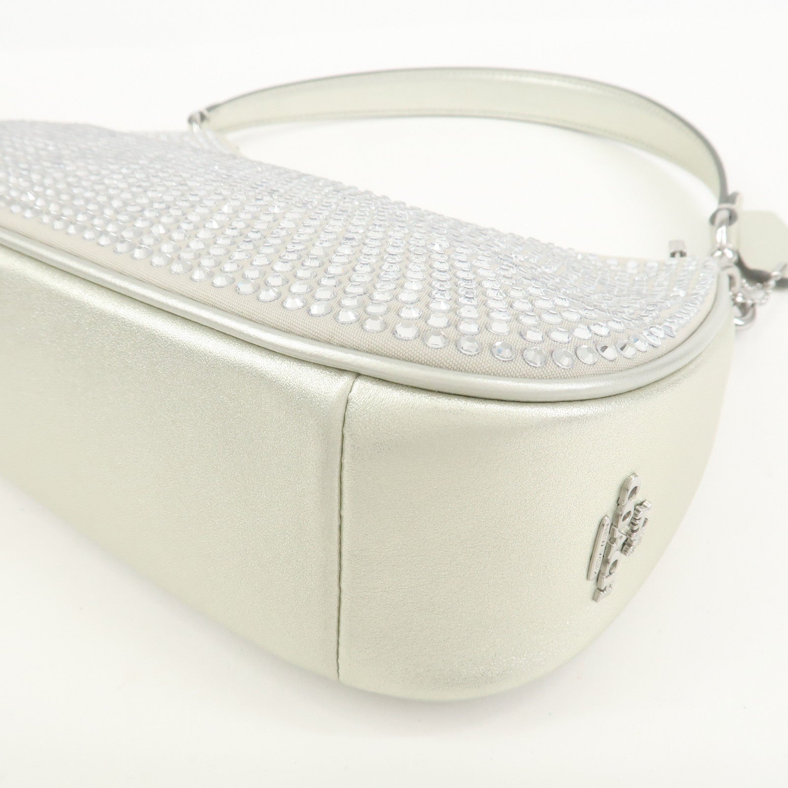 COACH Teri 2Way Leather Shoulder Bag Hand Bag Rhinestone Silver