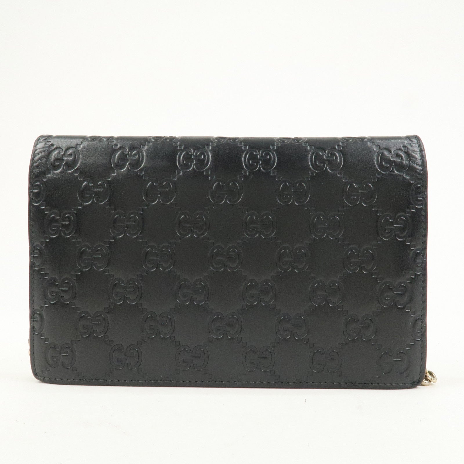 GUCCI Interlocking G Guccissima Leather Chain Shoulder Wallet Black