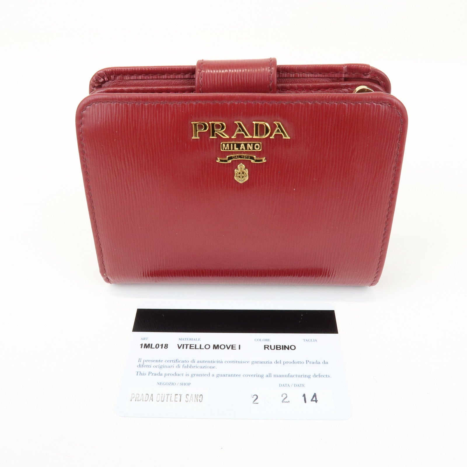 PRADA Vitello Move Leather Compact Bi-fold Wallet Red 1ML018