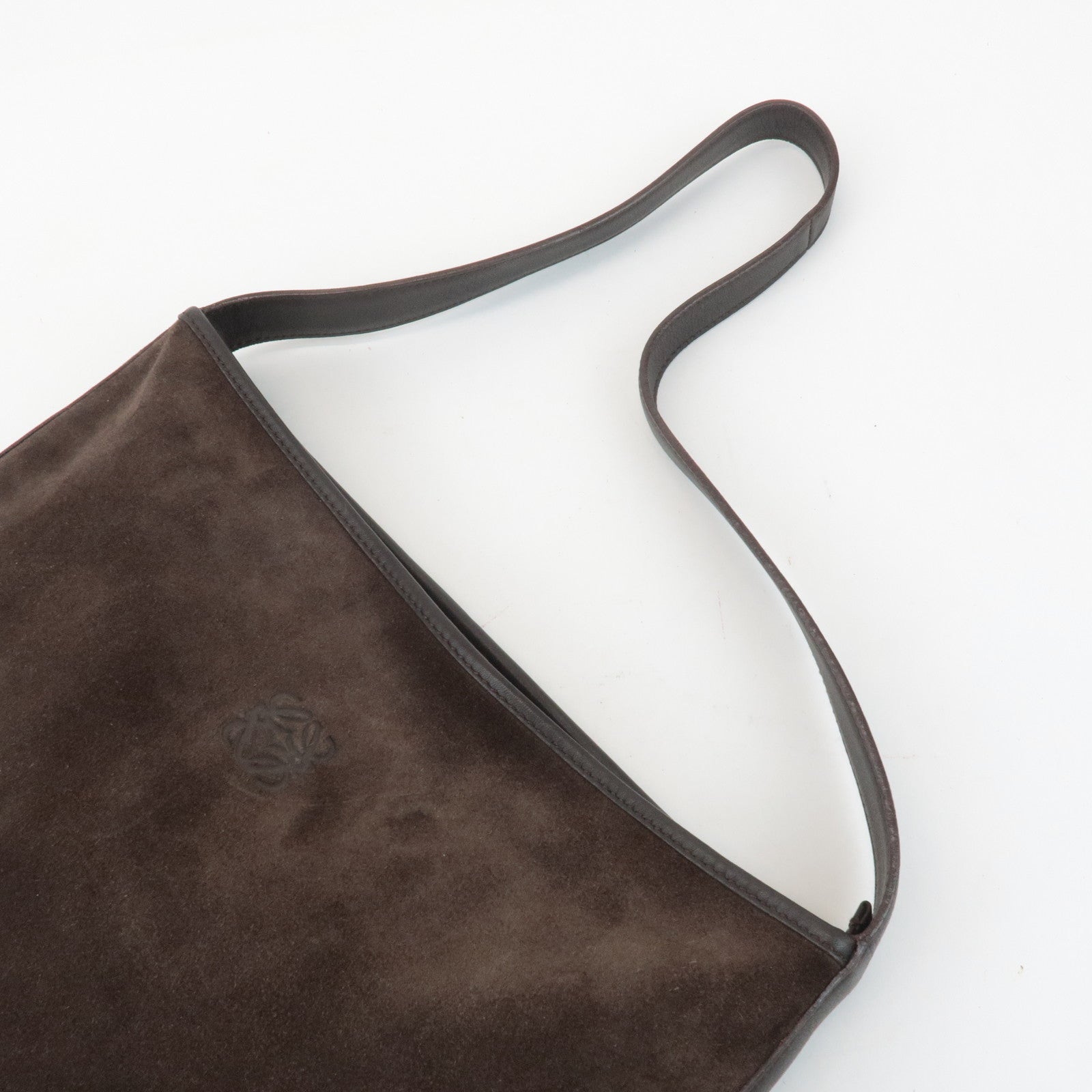 LOEWE Anagram Suede Leather Shoulder Bag Brown Used