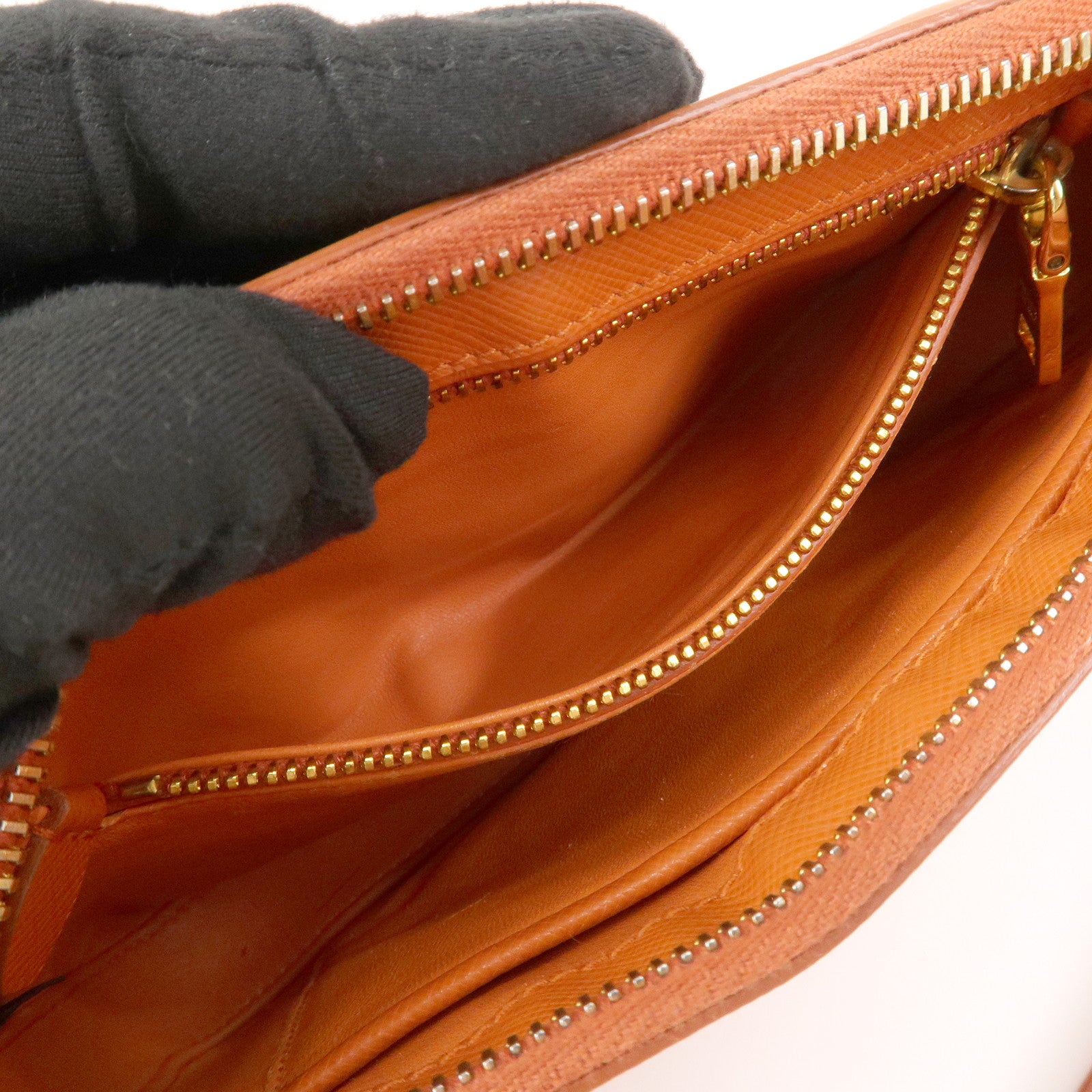 PRADA Logo Leather Shoulder Bag Crossbody Bag Orange BT0834