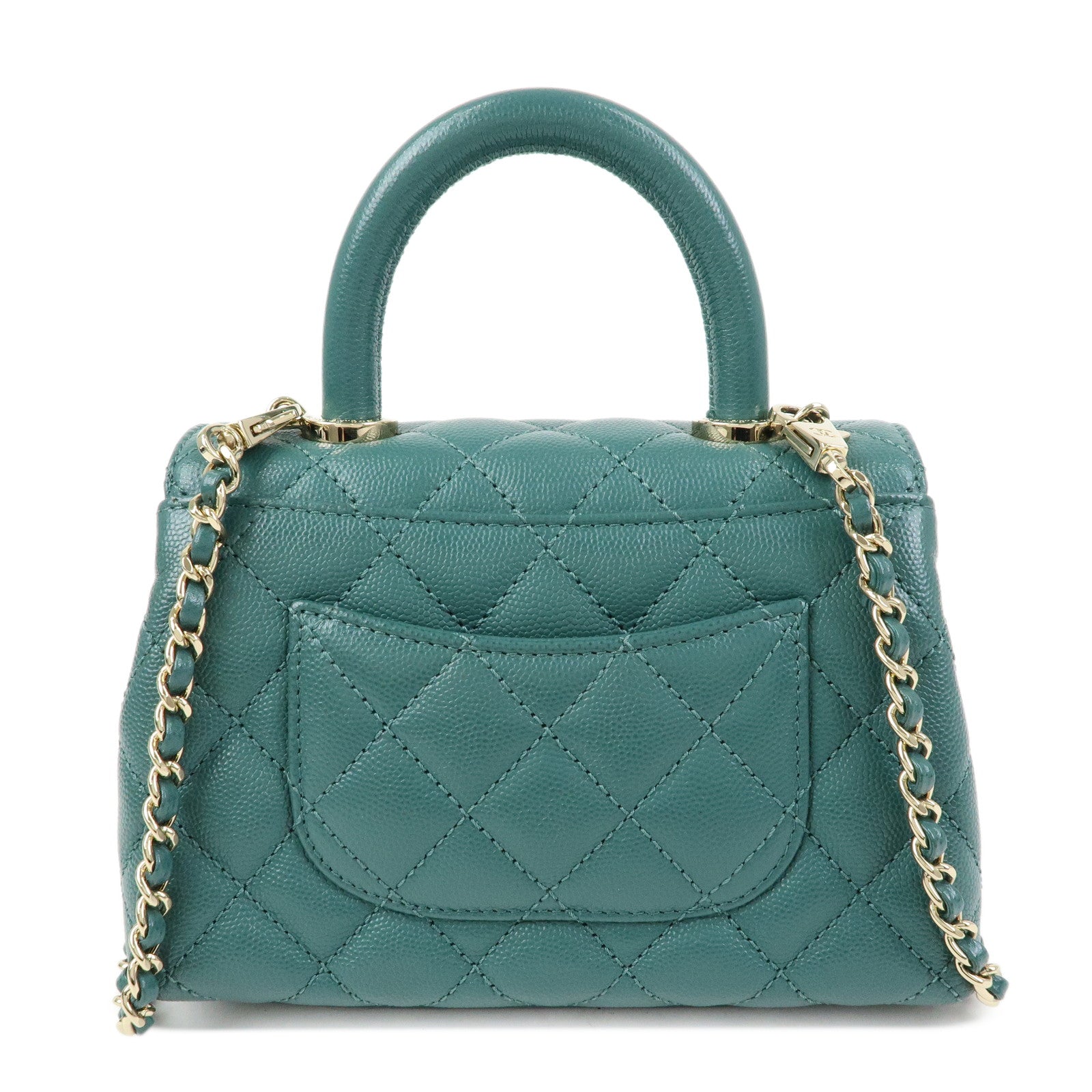 CHANEL Matelasse COCO Handle XXS Caviarskin 2Way Bag Green AS2215