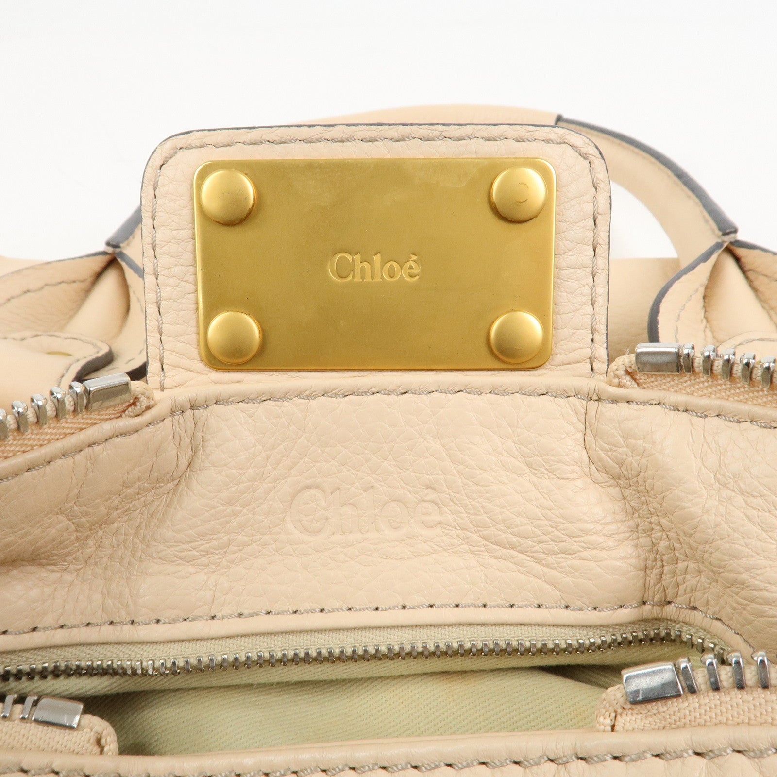 Chloe Paddington Leather Medium Shoulder Bag Hand Bag Beige