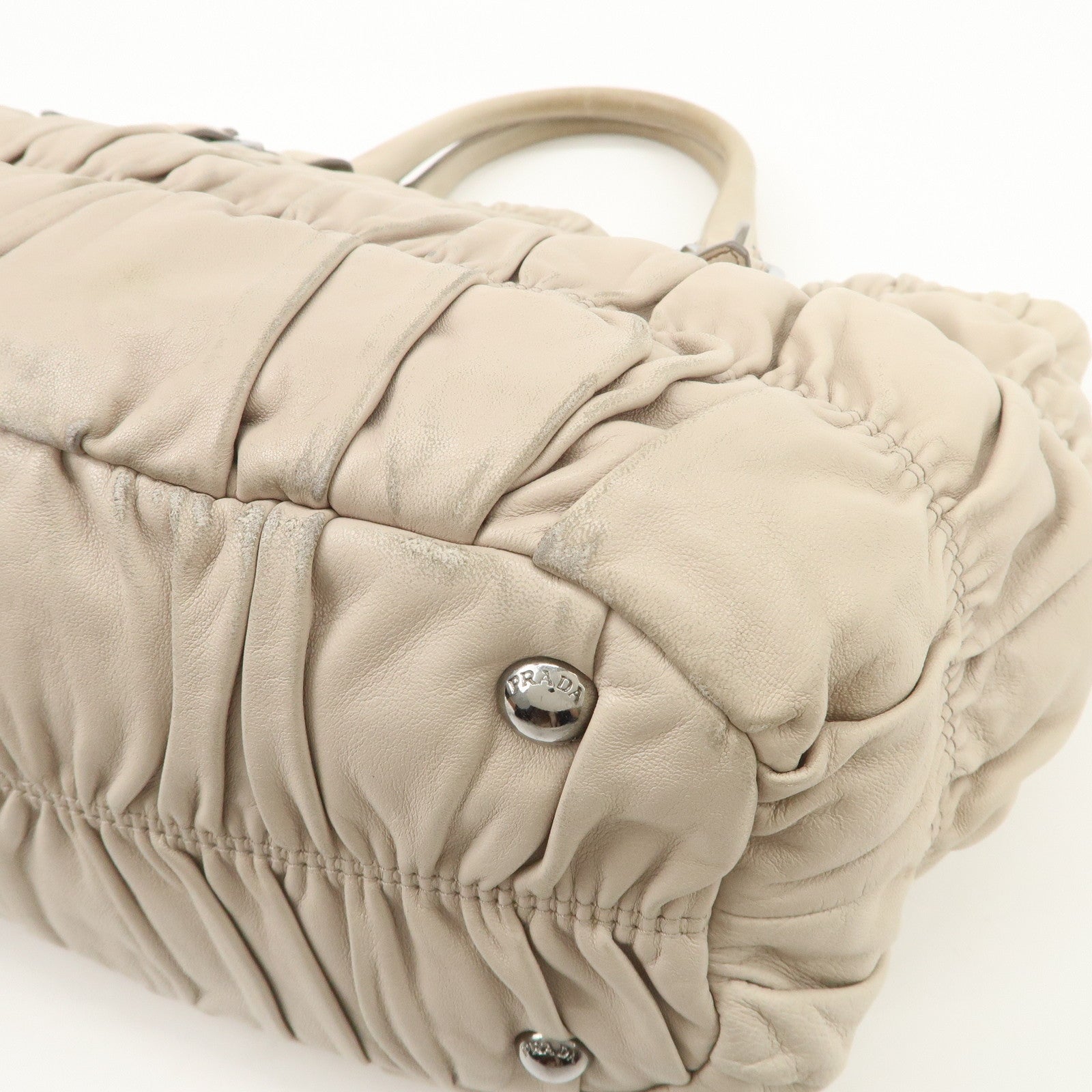 PRADA Leather 2WAY Bag Hand Bag Shoulder Bag Ivory BN1789