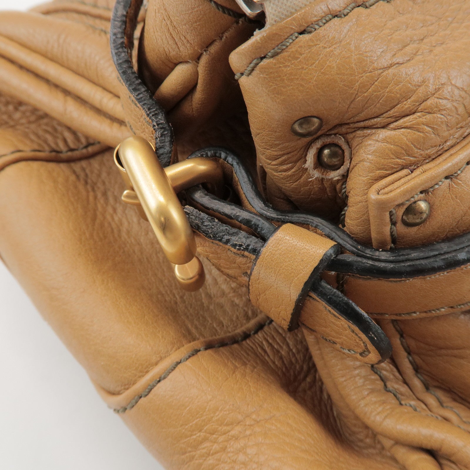 Chloe Paddington Leather Tote Bag Hand Bag Beige Brown