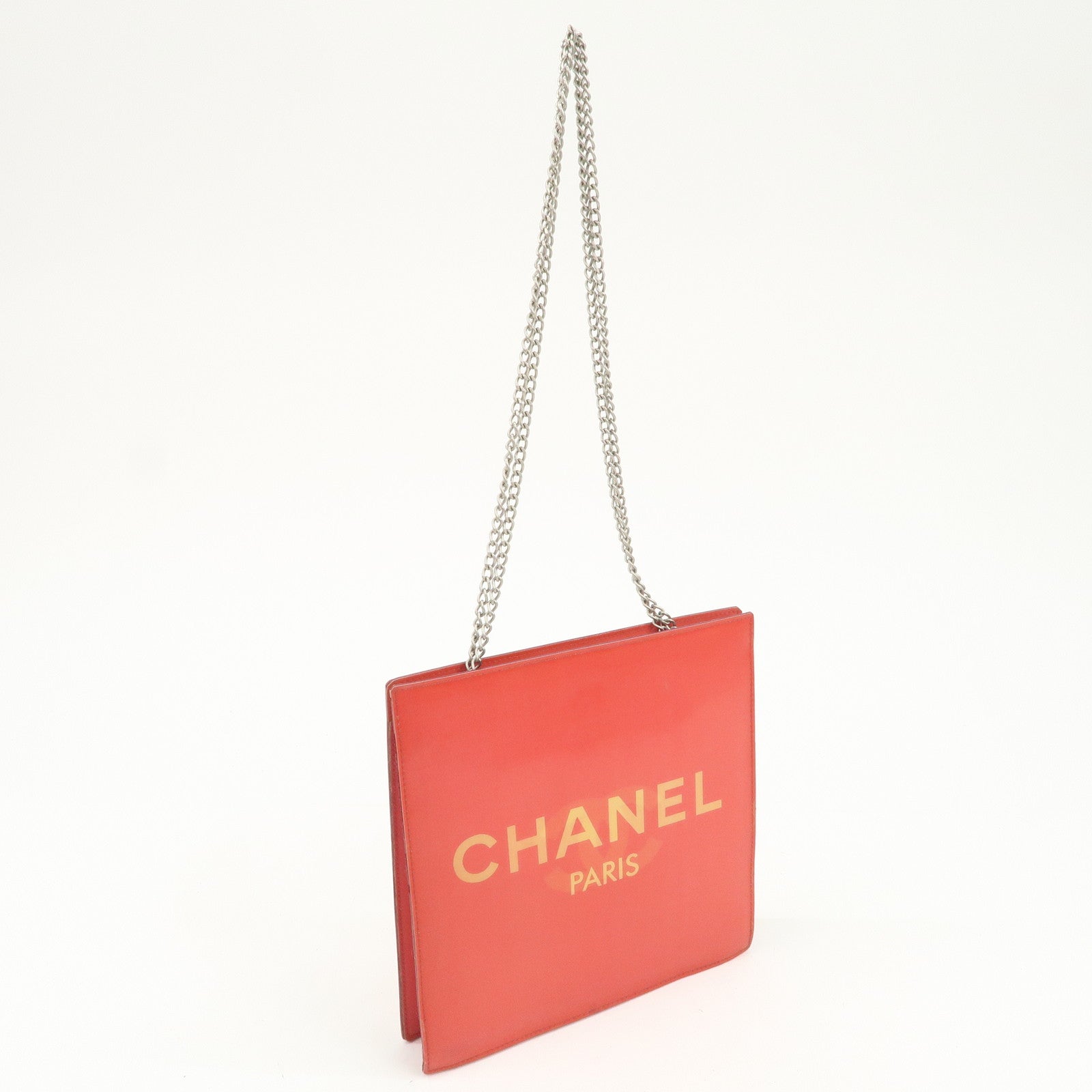 CHANEL COCO Mark Nylon Hologram Chain Shoulder Bag Hand Bag Red