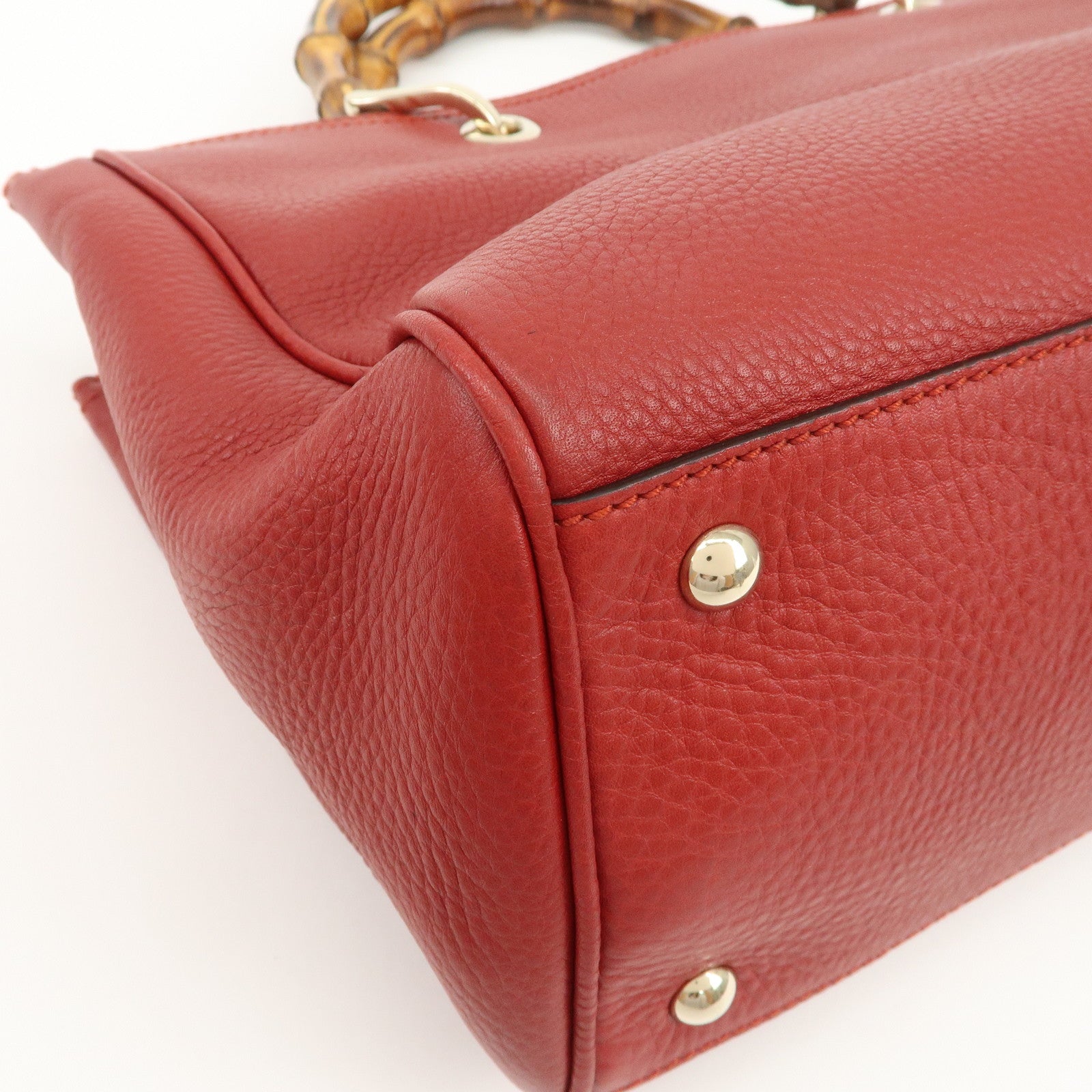 GUCCI Bamboo Shopper Medium 2Way Shoulder Hand Bag Red 323660