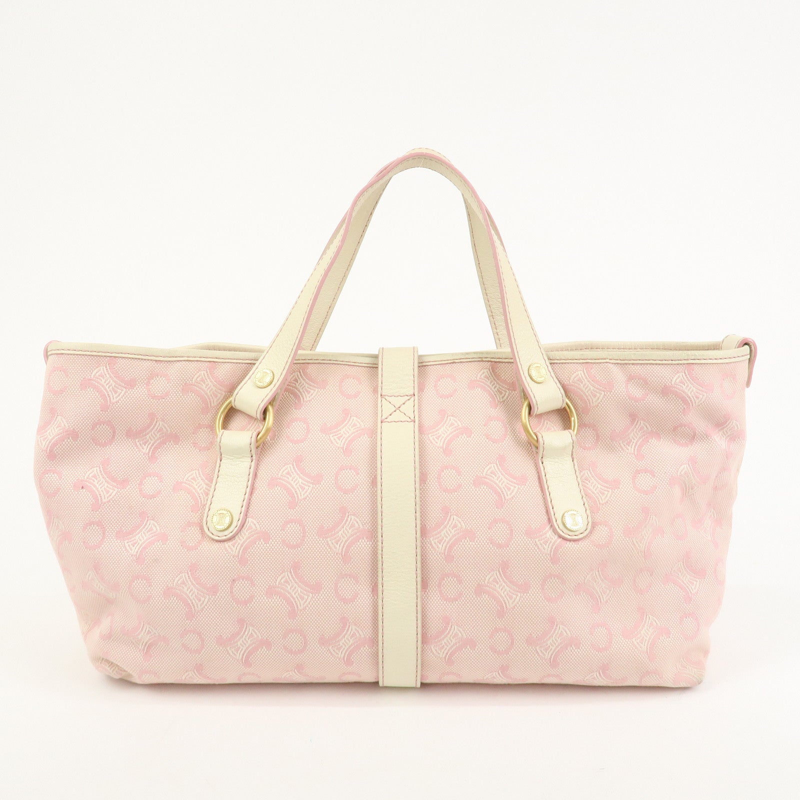 CELINE C Macadam Canvas Leather Tote Bag Shoulder Bag Pink Ivory