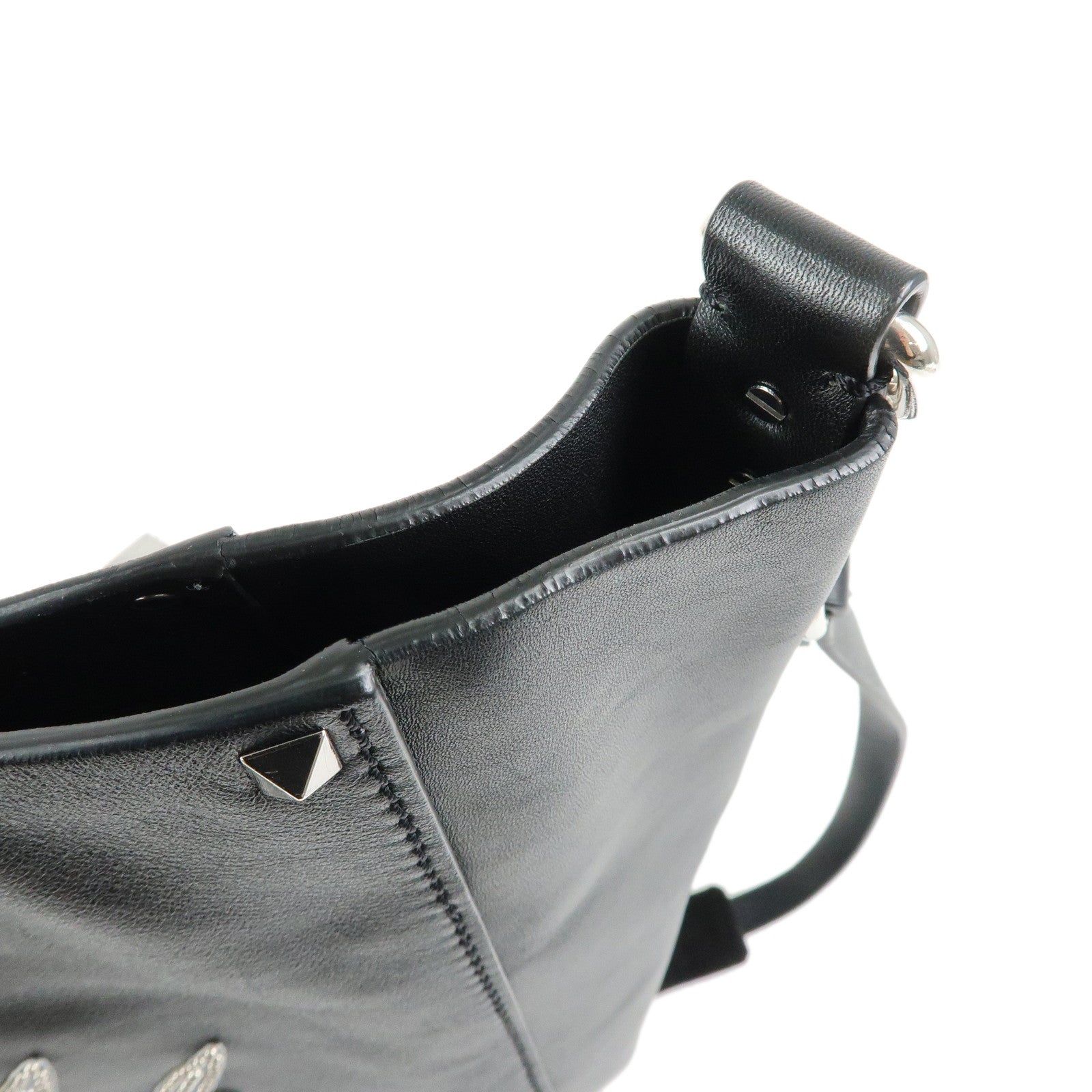 VALENTINO Studs Leather 2Way Bag Shoulder Bag Hand Bag Black