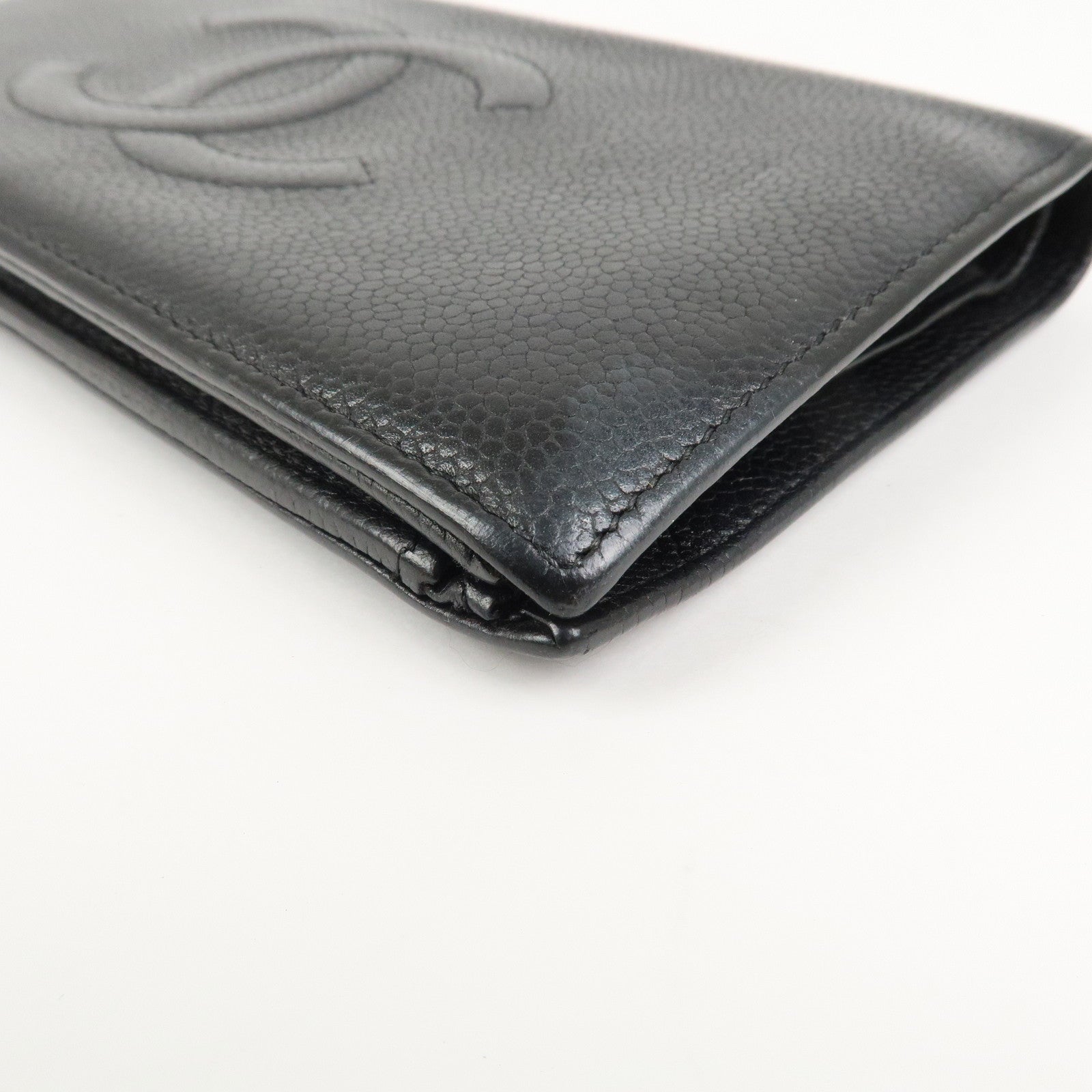 CHANEL COCO Mark Caviarskin Bi-fold Long Wallet Black A48651