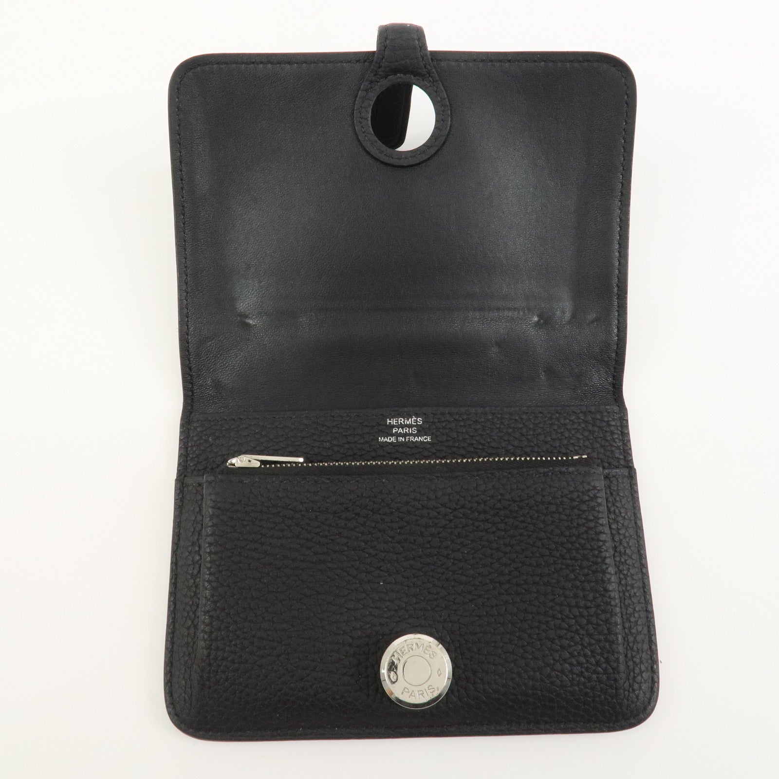 HERMES Dogon Togo Leather Compact Wallet Y Stamped Black