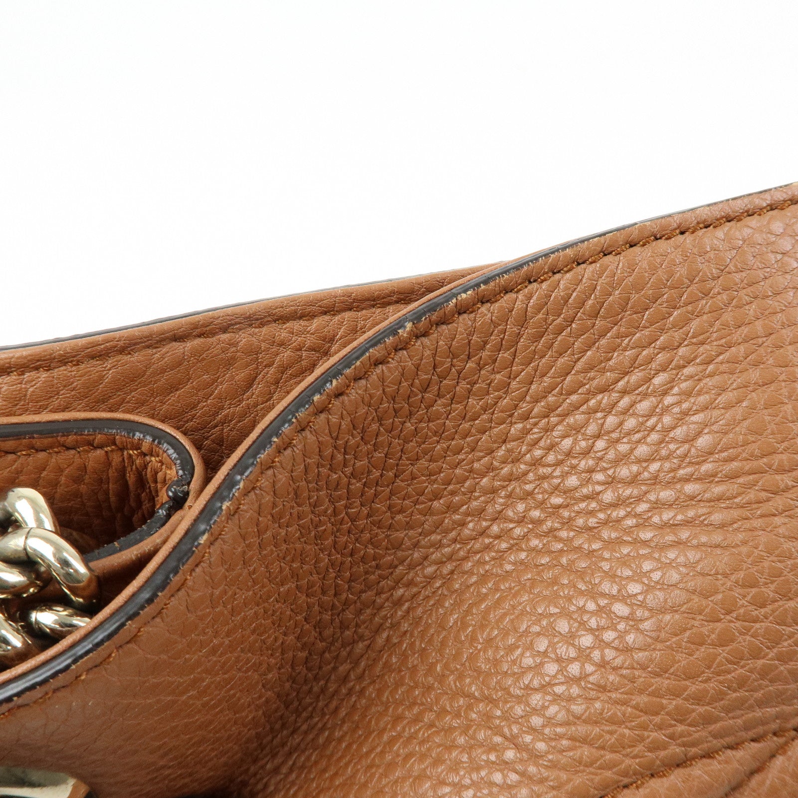 GUCCI SOHO Interlocking G Leather Chain Shoulder Bag Brown 308982