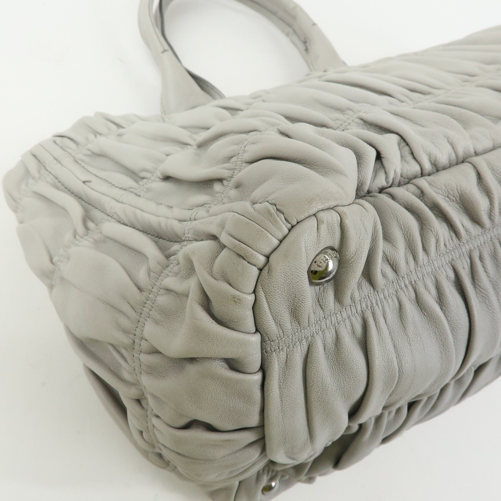 PRADA Canapa Nappa Gaufre Leather Gathered Large Tote Hand Bag