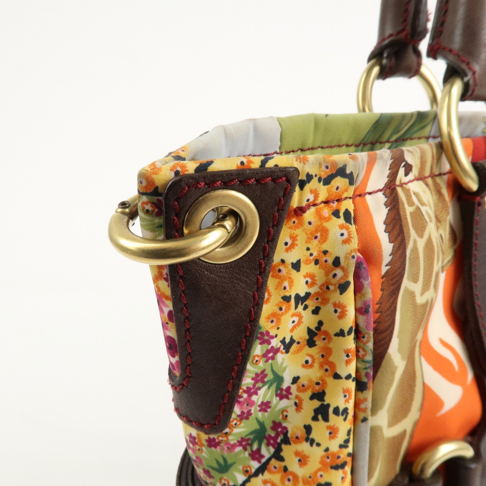 Ferragamo Gancini Leather Nylon Shoulder Bag Tote Bag Multicolor