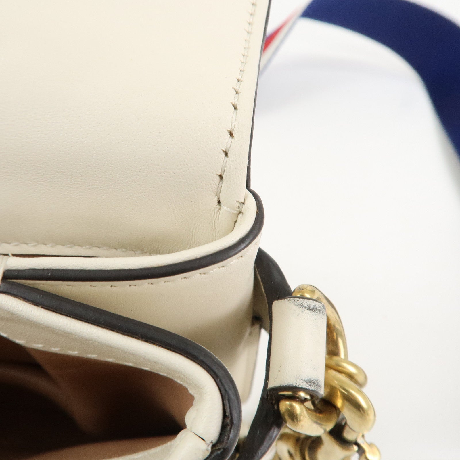 GUCCI  Broad Eye Leather Chain Shoulder Bag Ivory 453778