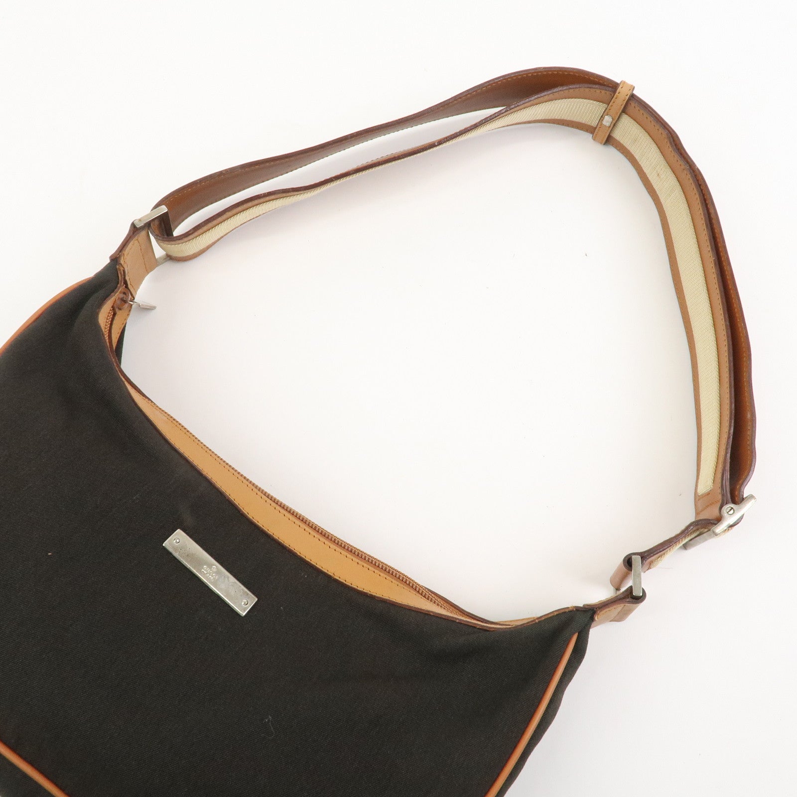 GUCCI Canvas Leather Shoulder Bag Hand Bag Dark Brown 019・0460