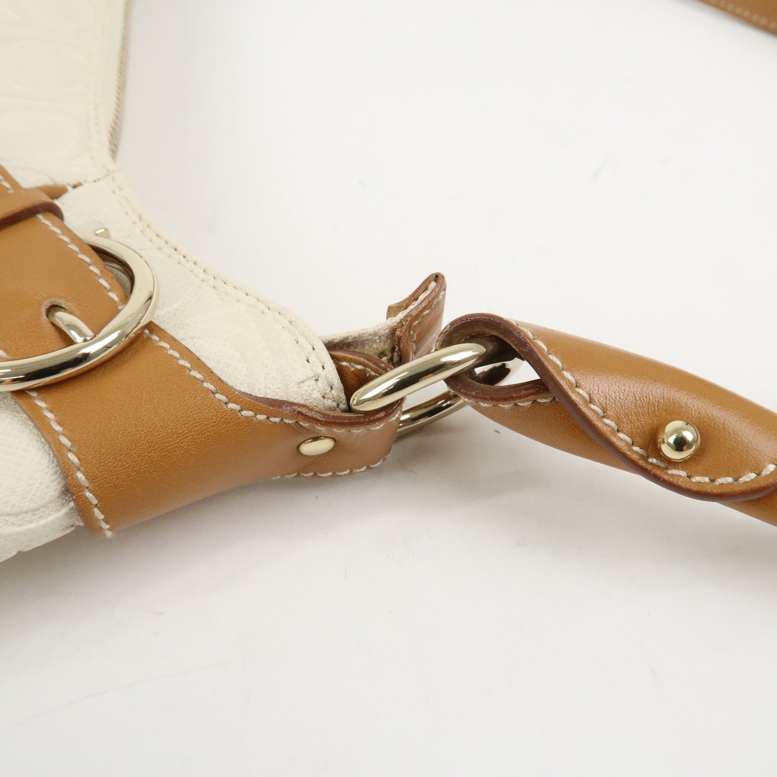 Ferragamo Gancini Logo Leather Shoulder Bag Hand Bag White