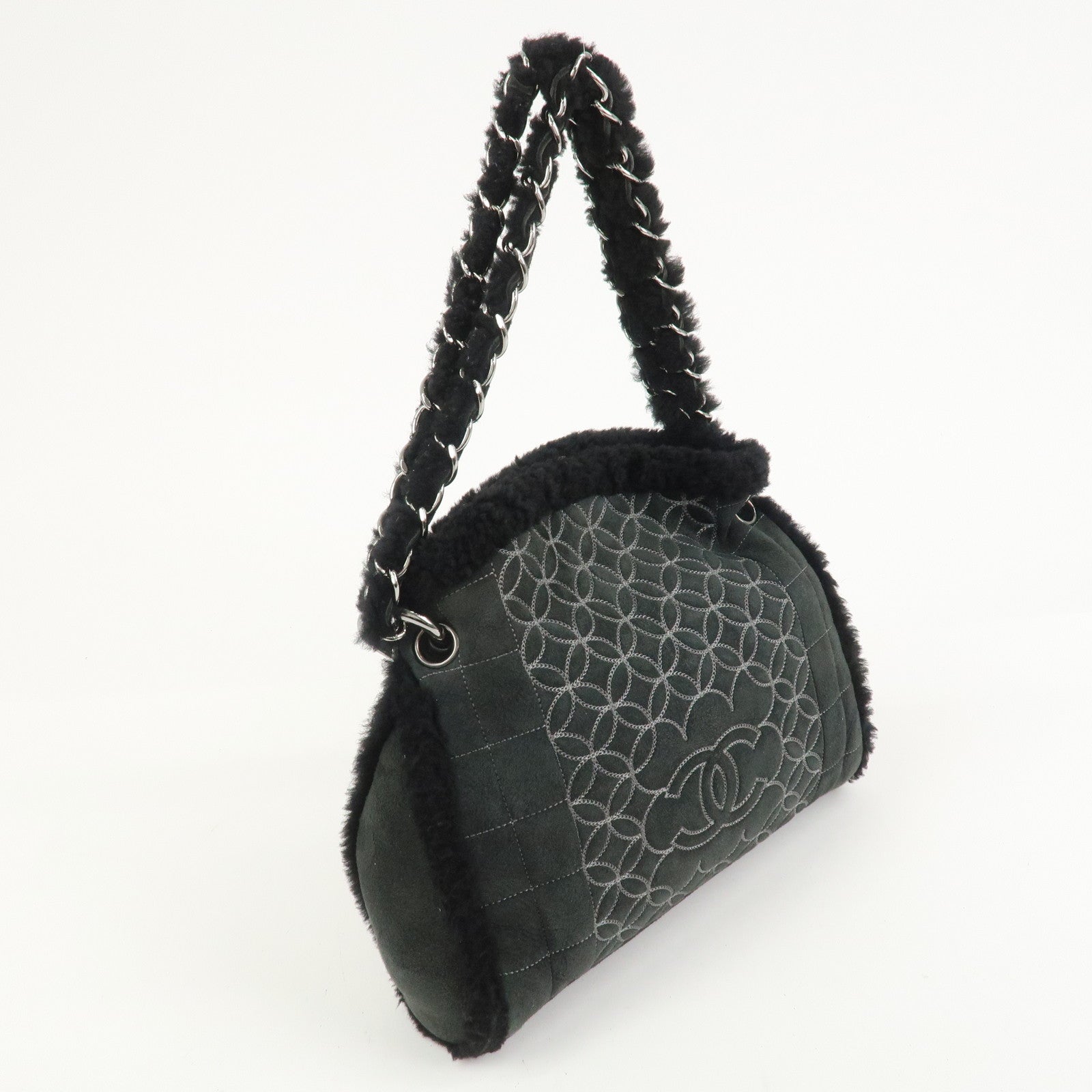 CHANEL Mouton Leather Chain Shoulder Bag Hand Bag Black Silver