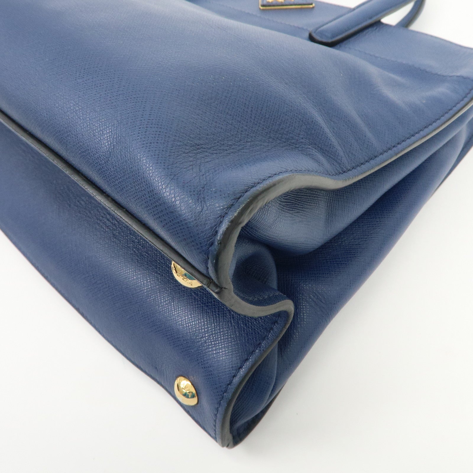 PRADA Triangle Logo Saffiano Leather 2Way Bag Hand Bag Navy