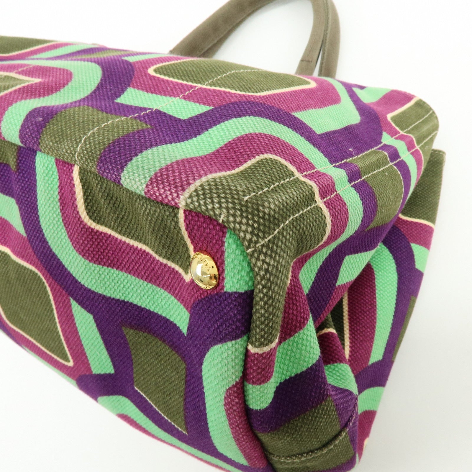 PRADA Triangle Logo Canapa Large Canvas Tote Bag Hand Bag BN1872