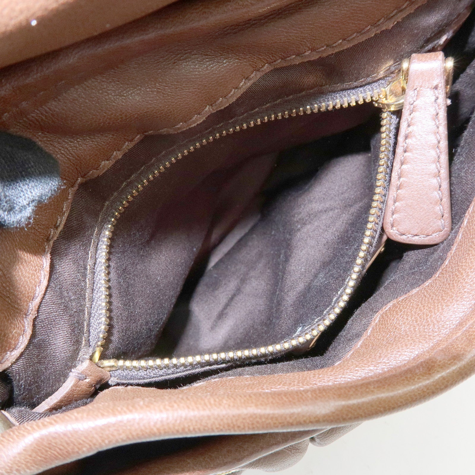 MIU MIU Matelasse Leather 2Way Bag Hand Shoulder Bag Brown 5BH188