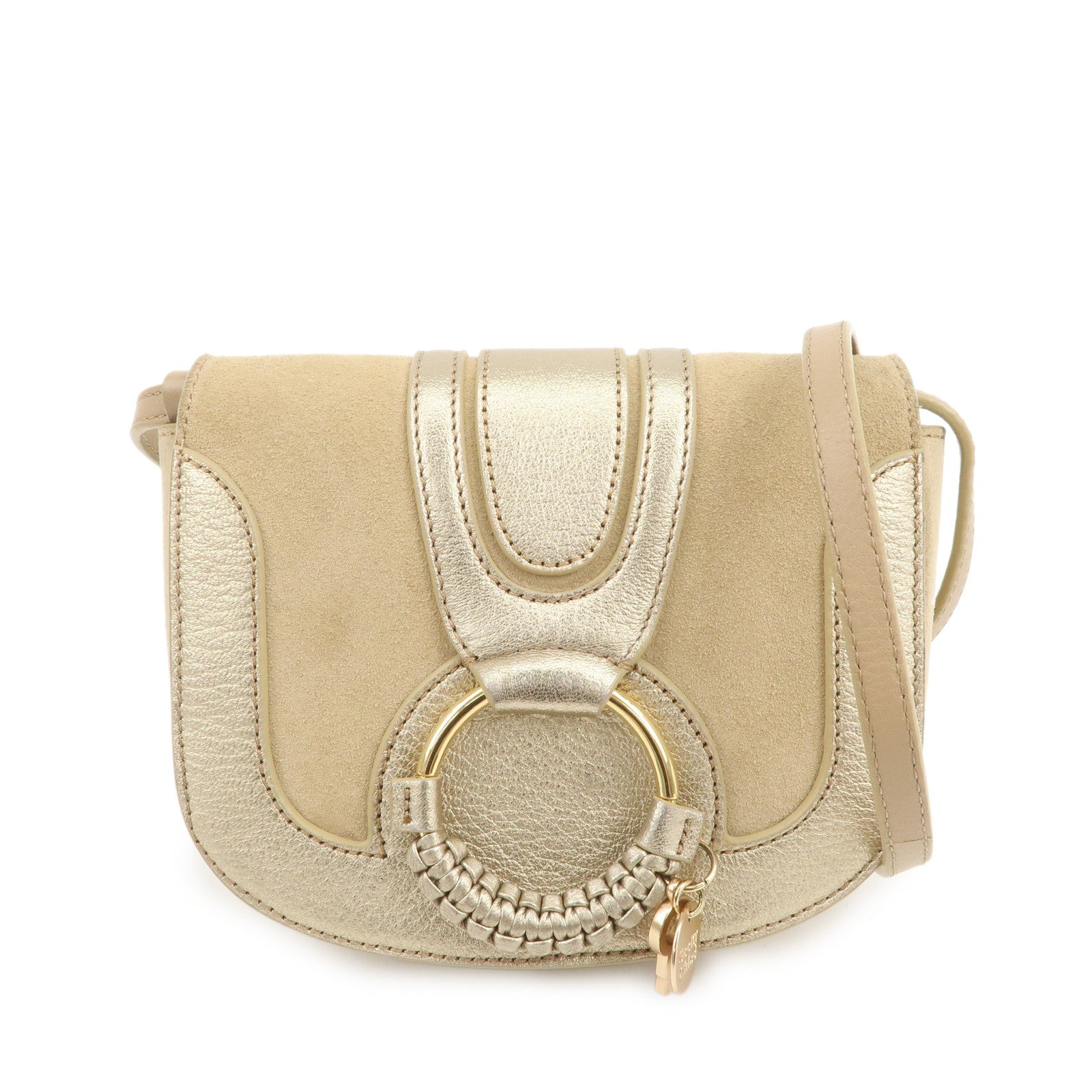 Chloe See By Chloe Hana Suede Leather Shoulder Crossbody Bag Gold