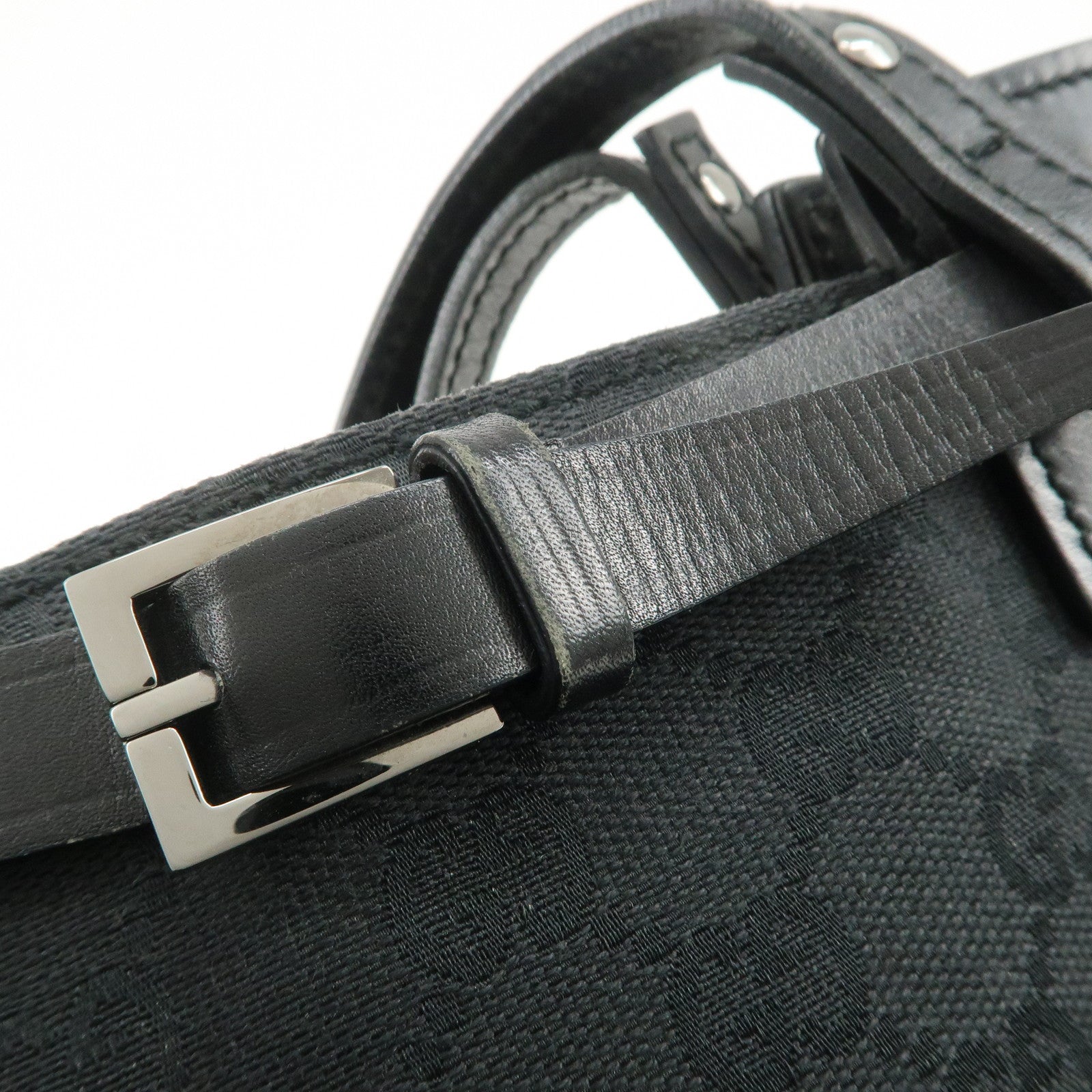 GUCCI GG Canvas Leather Tote Bag Hand Bag Shoulder Bag Black 107757