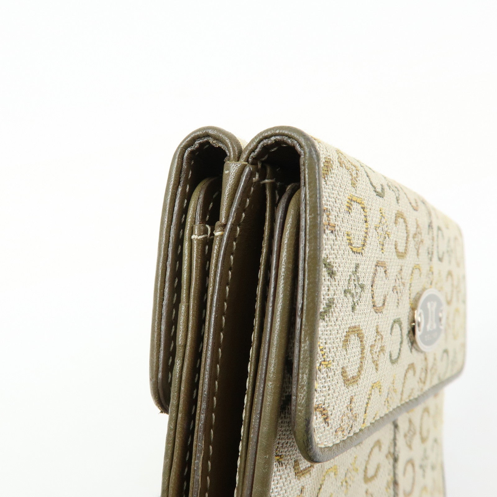 CELINE C Macadam Canvas Leather Compact Wallet Khaki