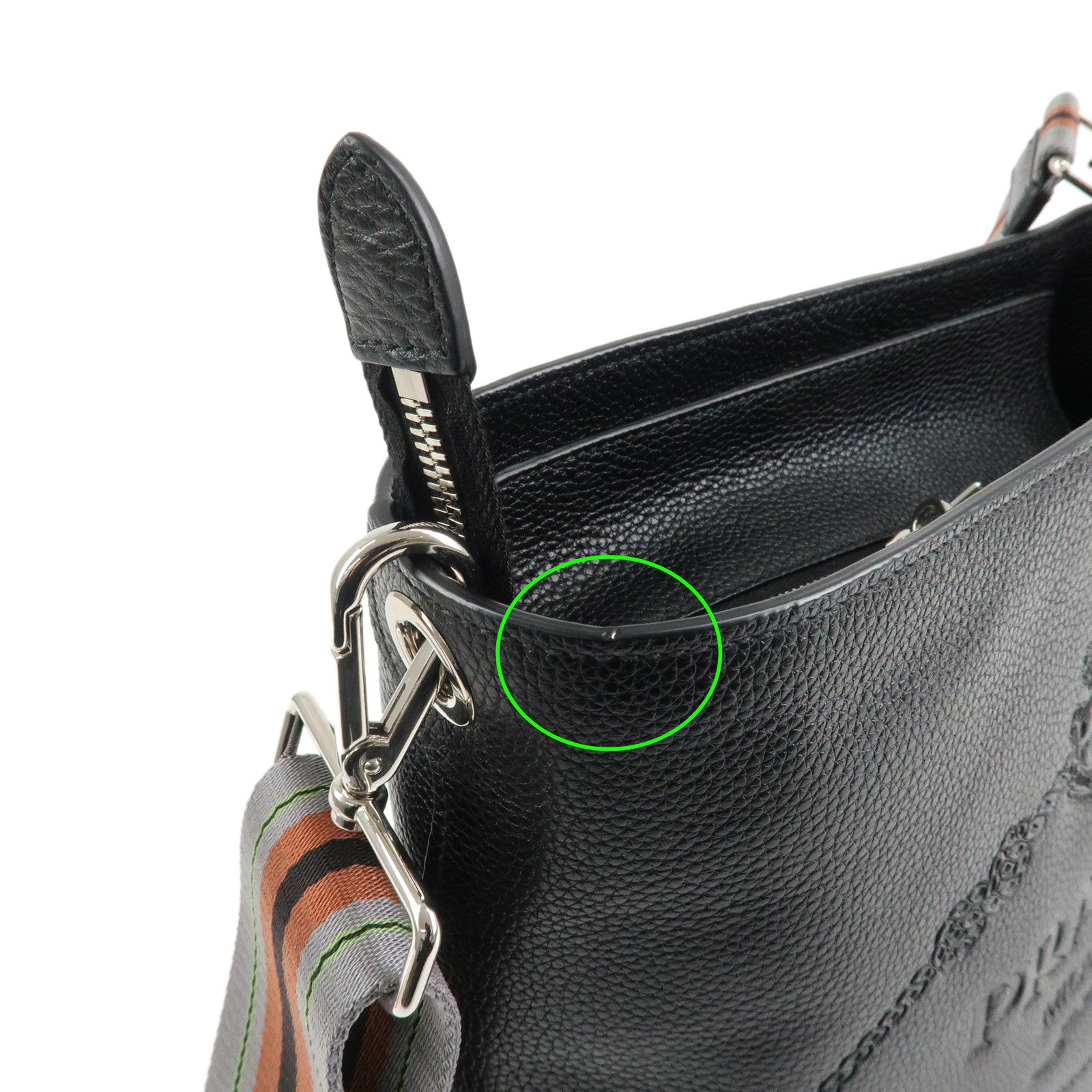 PRADA VITELLO PHENIX Calf Leather Shoulder Bag Black 1BE057 Used