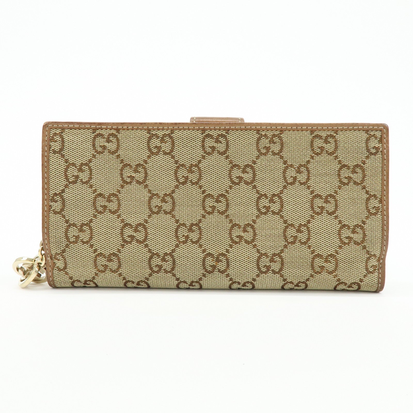 GUCCI Interlocking G GG Canvas Leather Long Wallet Light Brown