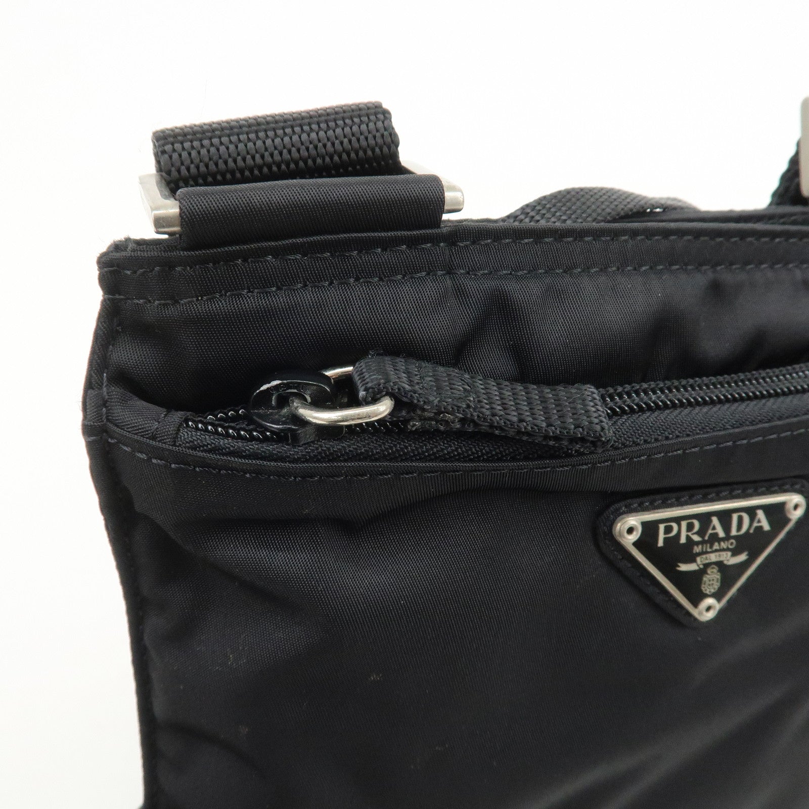 PRADA Triangle Logo Nylon Shoulder Bag Crossbody Bag Black B7372