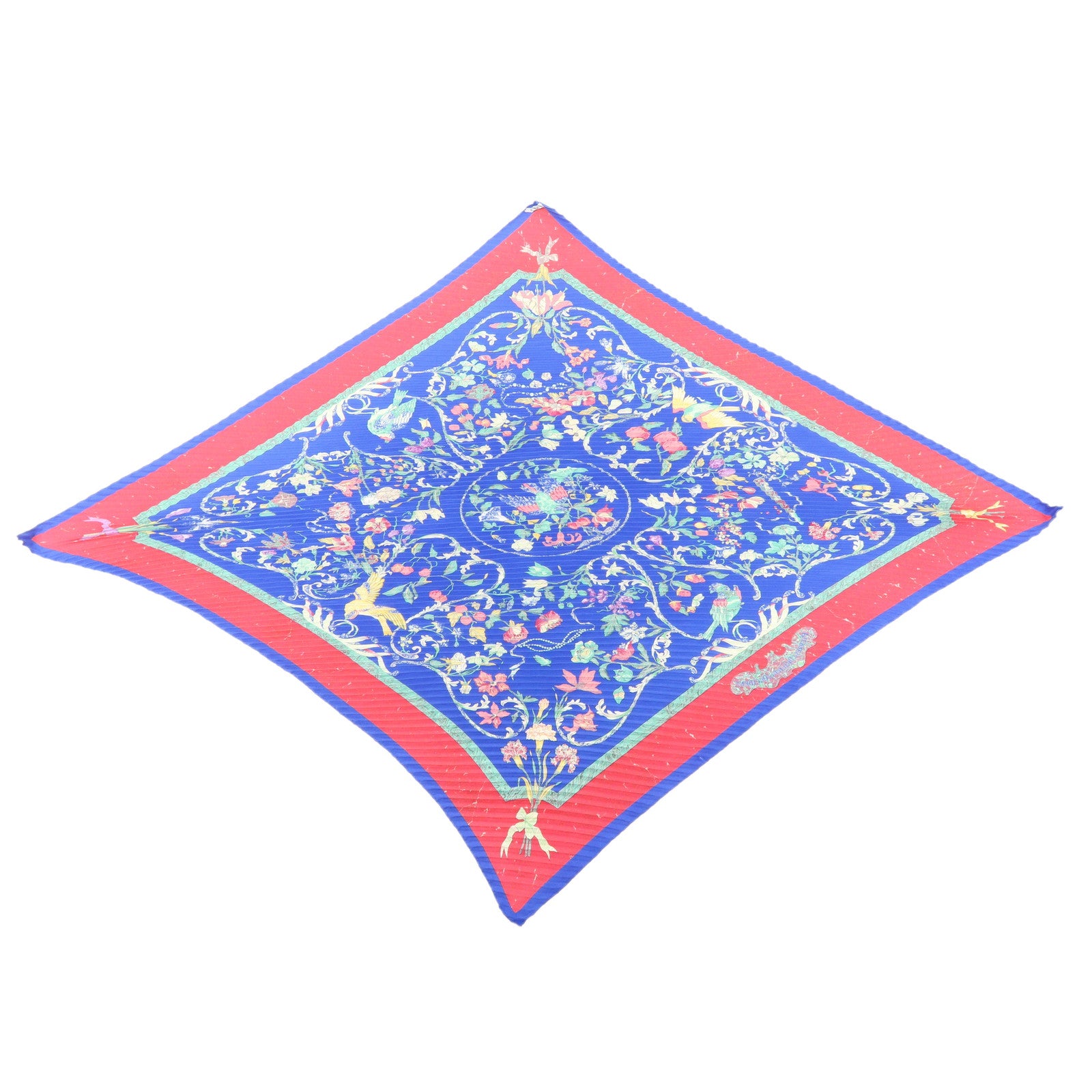 HERMES  Carre 90 Silk 100% Pleats Scarf PIERRES d' ORIENT et OGGIDENT Blue