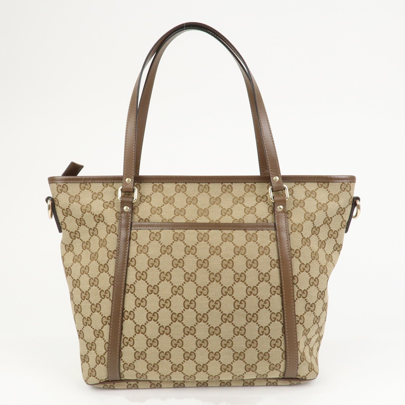GUCCI GG Monogram Canvas Leather 2Way Tote Bag Beige Brown 388929