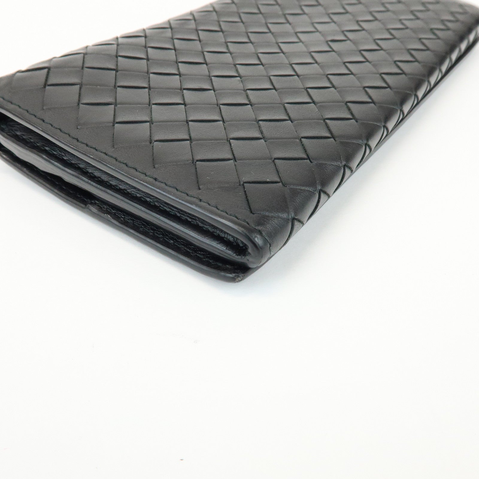 BOTTEGA VENETA Intrecciato Leather Long Wallet Black