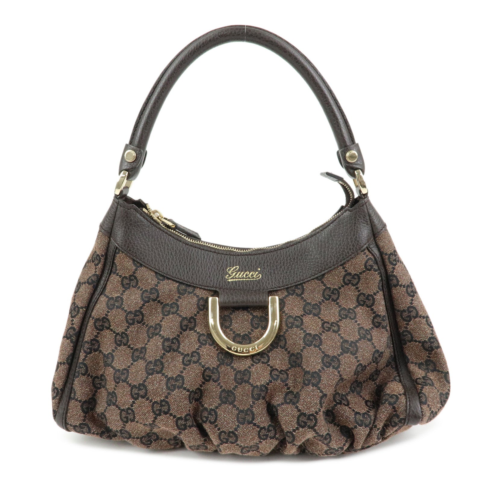 GUCCI GG Canvas Leather Shoulder Bag Hand Bag Brown 265692