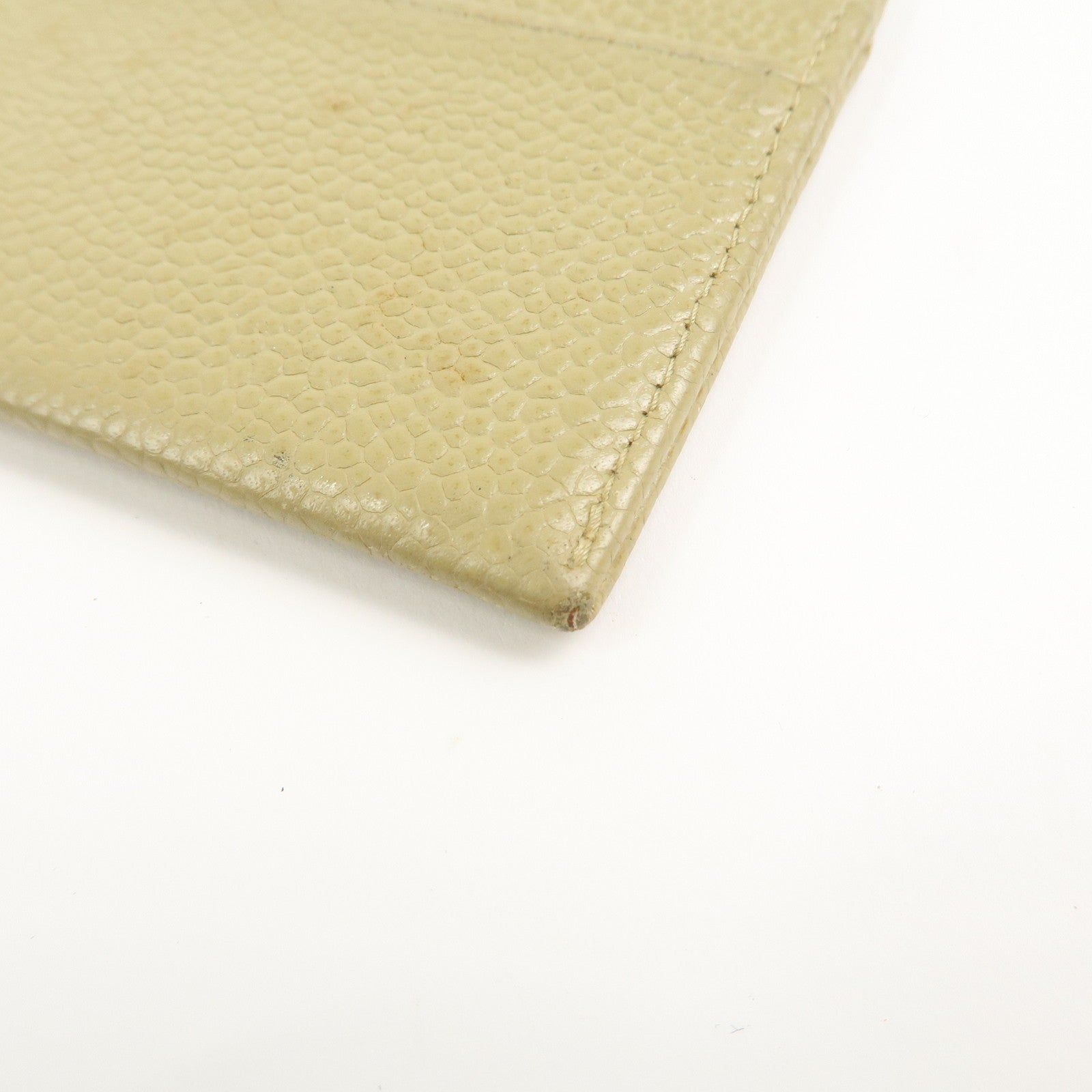 CHANEL COCO Mark Caviarskin Leather Card Case Card Holder Beige