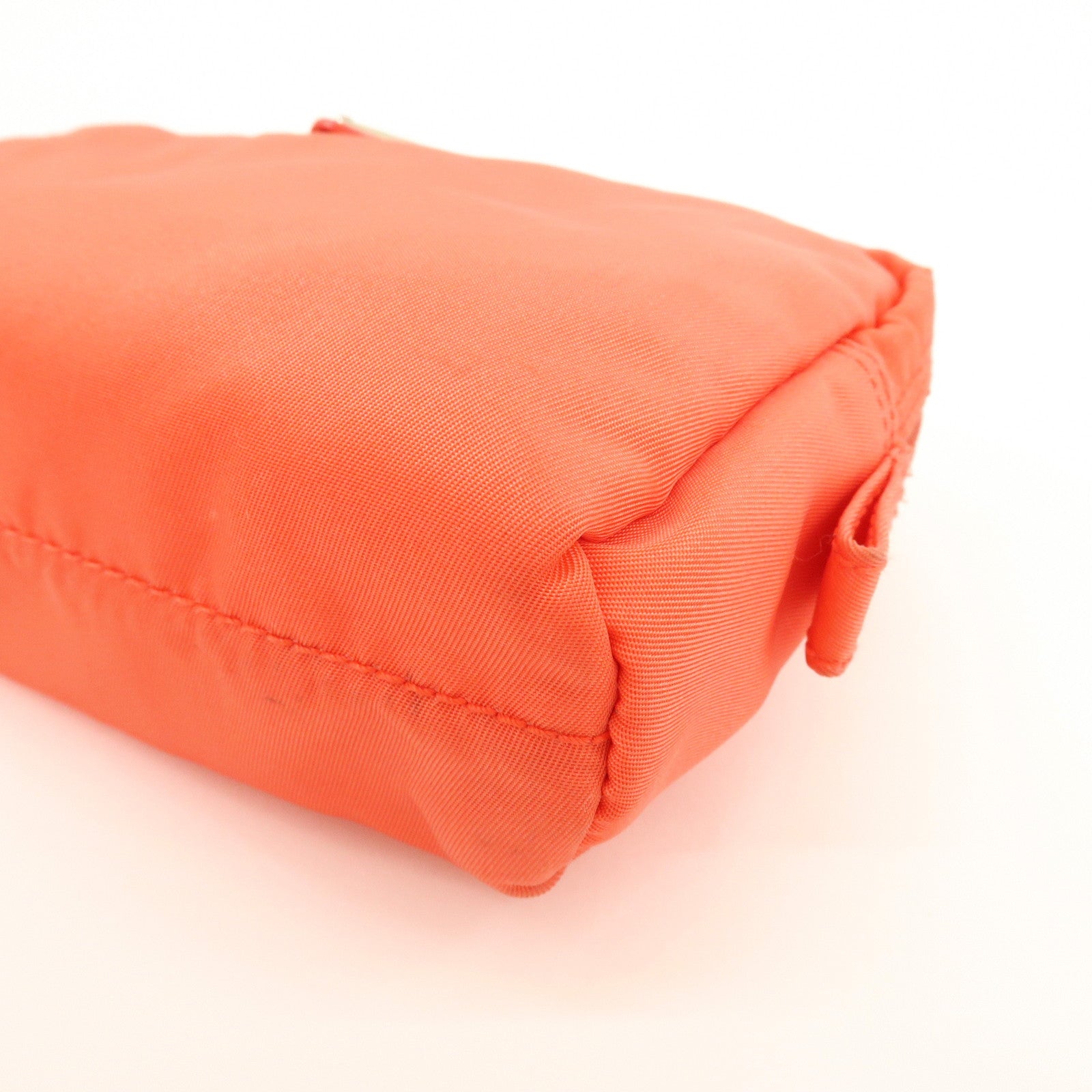 PRADA Triangel Logo Nylon Leather Pouch Cosmetic Case Coral