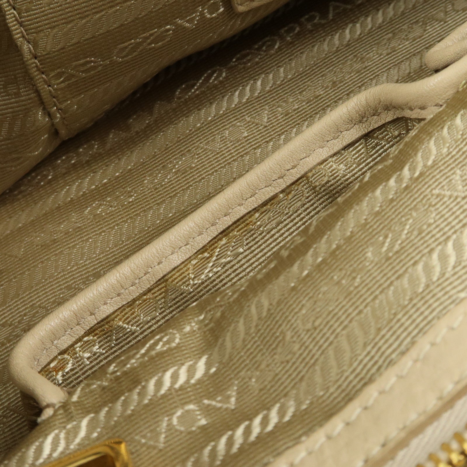 PRADA Triangle Logo Canapa Vittello Daino Leather Hand Bag Beige