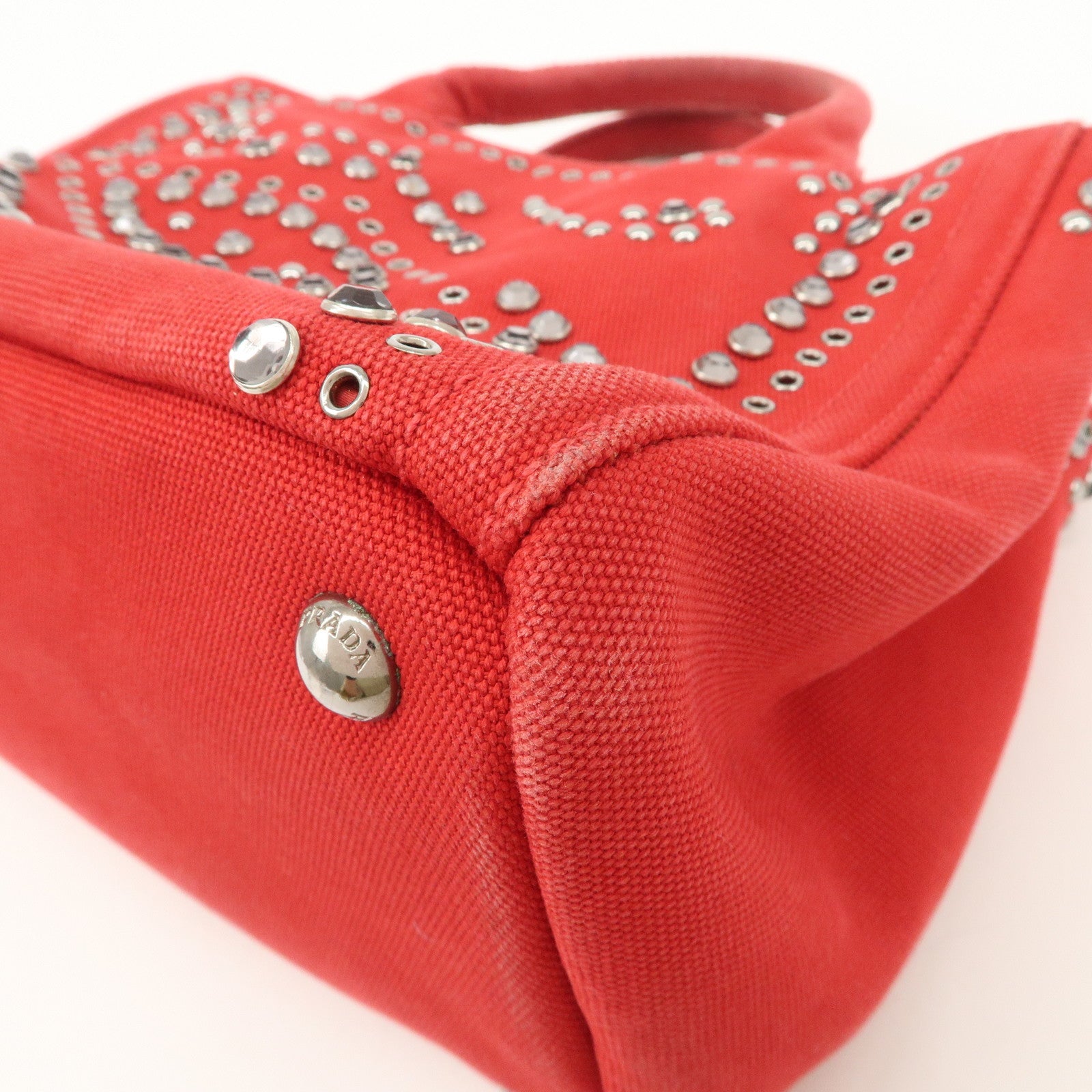 PRADA Canapa Mini Canvas Hand Bag Castilian Red BN2439