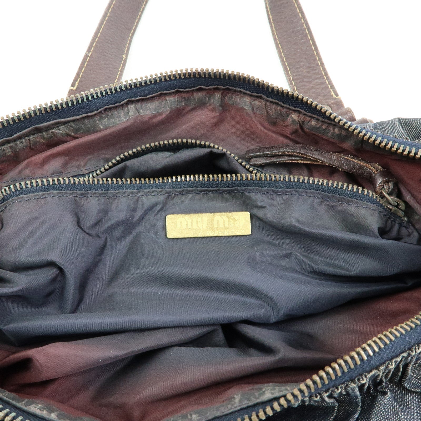 MIU MIU Denim Leather Shoulder Bag Hand Bag Indigo Blue Brown