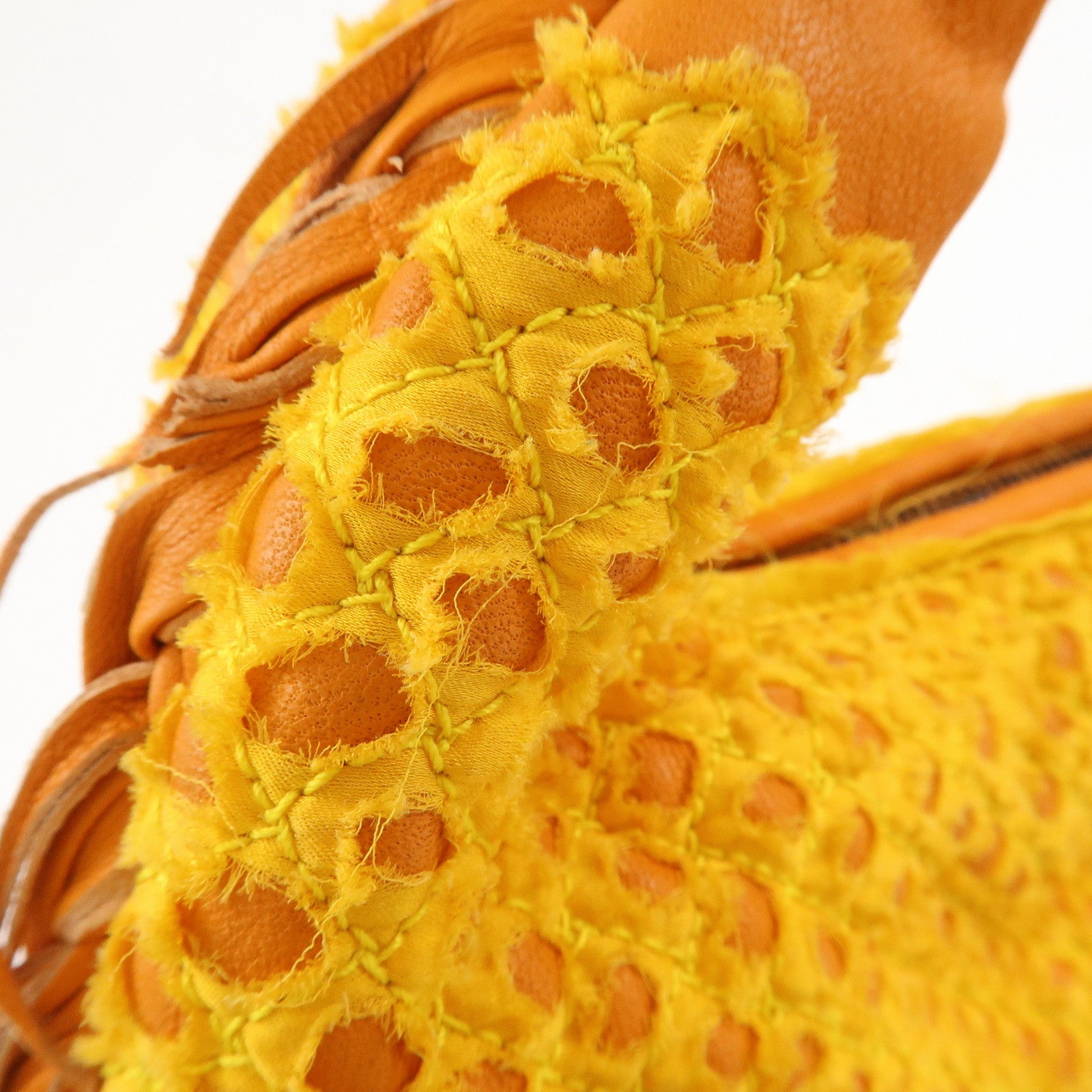 BOTTEGA VENETA Hobo Leather Cotton Shoulder Bag Orange Yellow