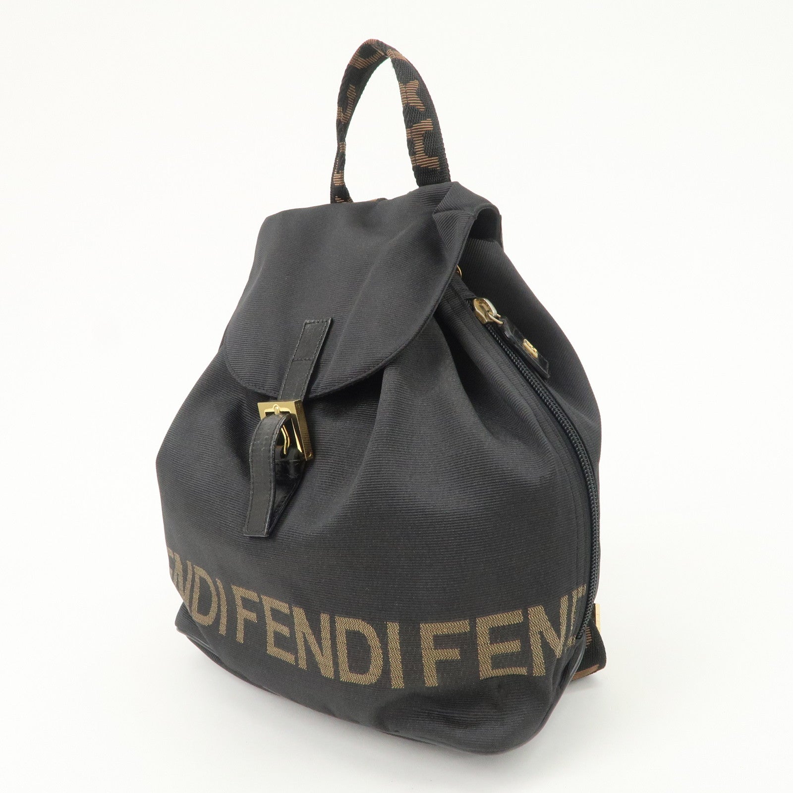 FENDI Nylon Leather Back Pack Black Gold Hardware 263390
