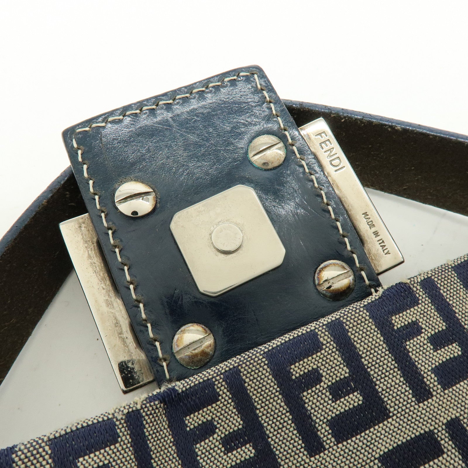 FENDI Mamma Baguette Zucchino Canvas Leather Shoulder Bag 26424