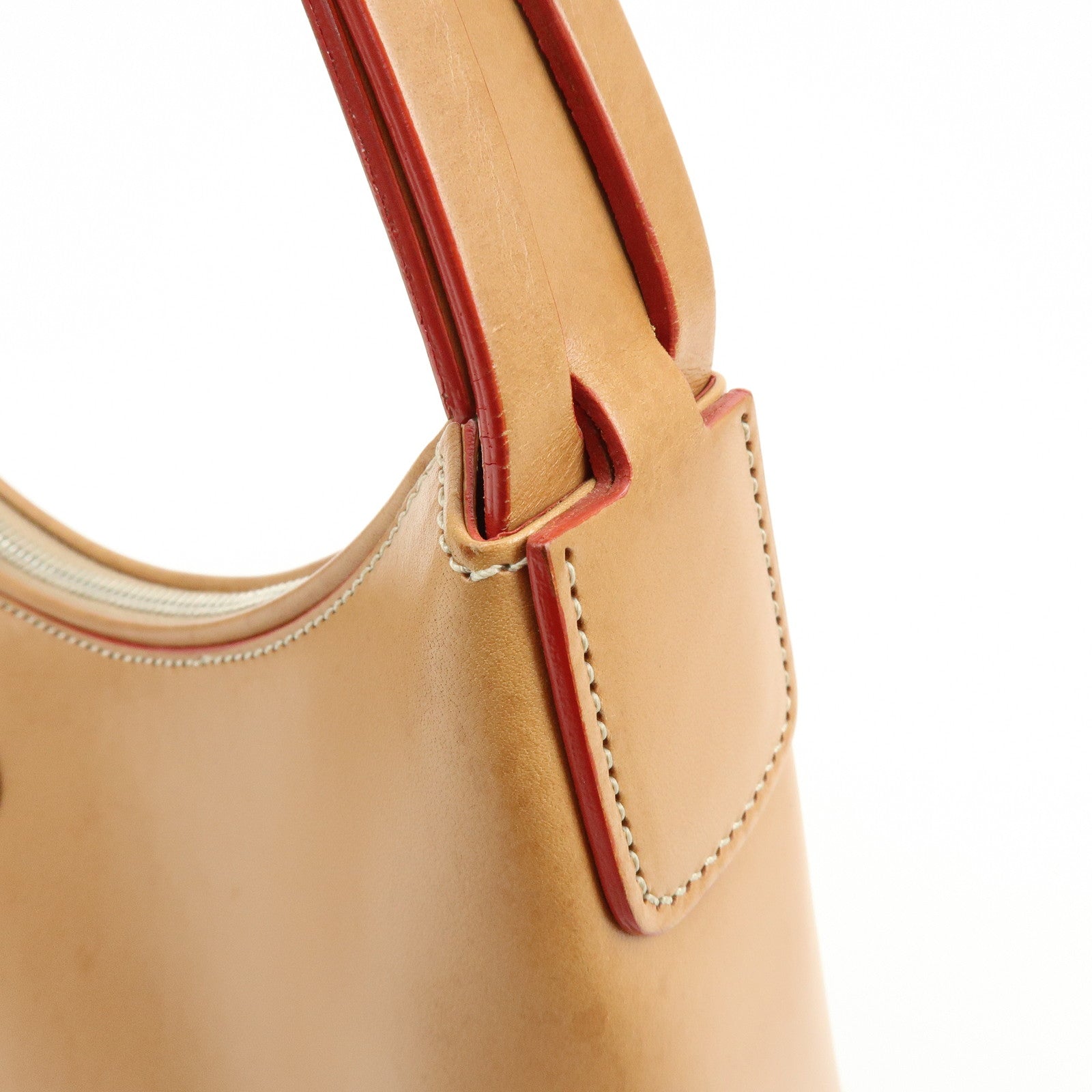 TOD'S Leather Stitched Shoulder Bag Hand Bag Camel