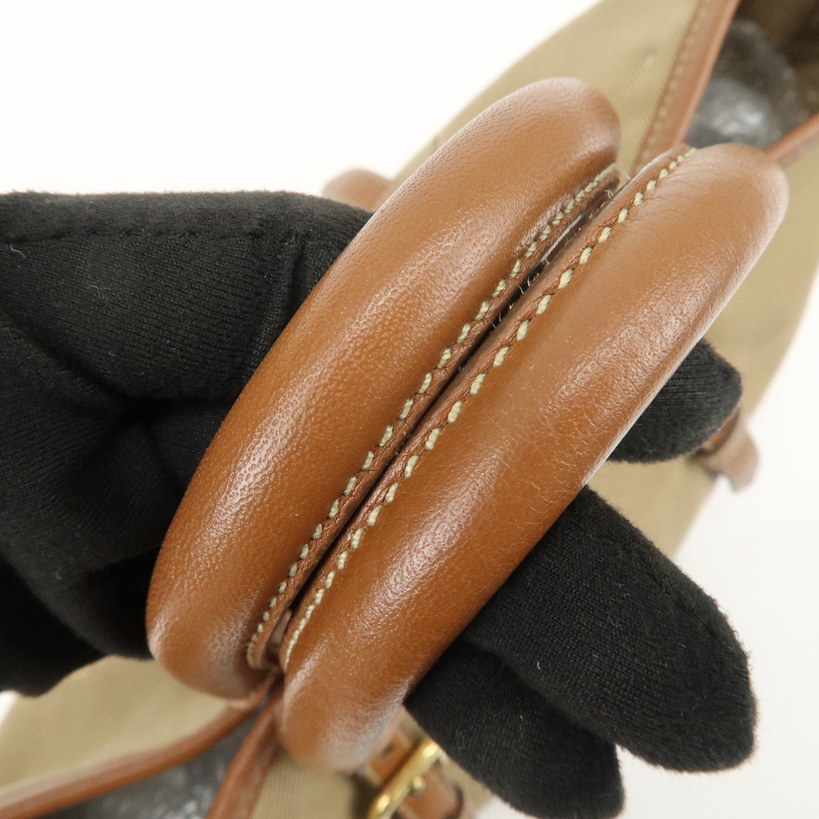 PRADA Logo Jacquard Leather Ribbon 2Way Tote Bag Brown BN1841