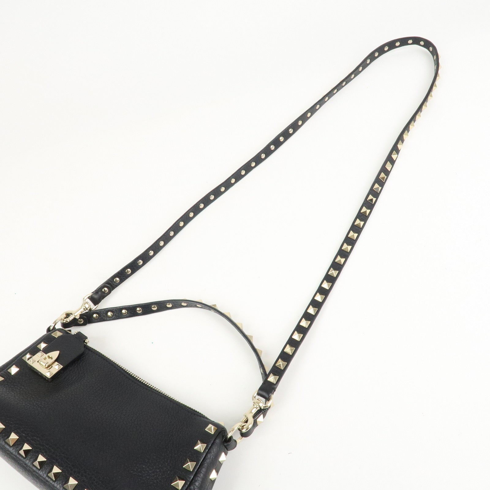 VALENTINO Rock Studs Grained Calf Leather 2Way Shoulder Bag Black