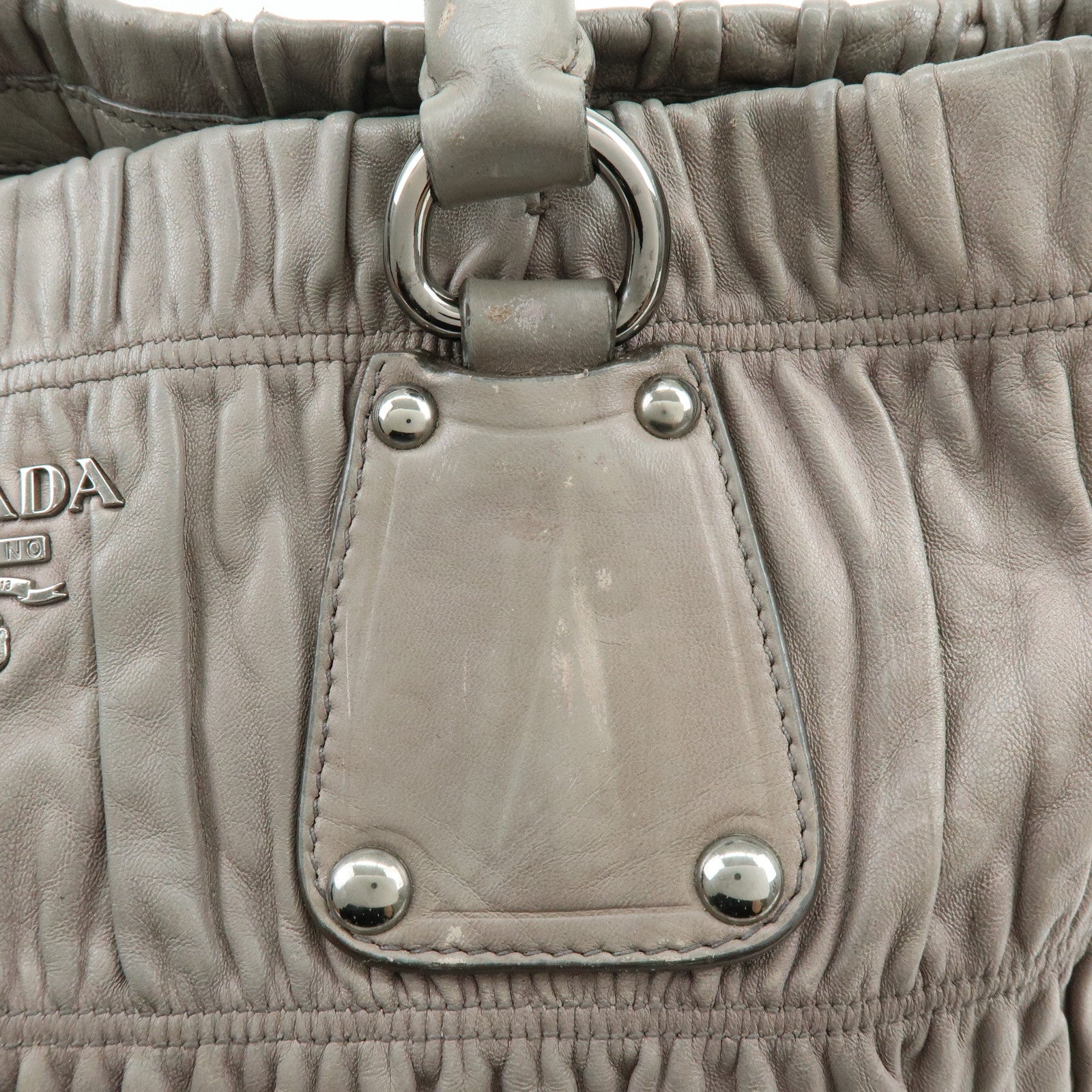 PRADA Logo Leather 2Way Bag Hand Bag Shoulder Bag Gray